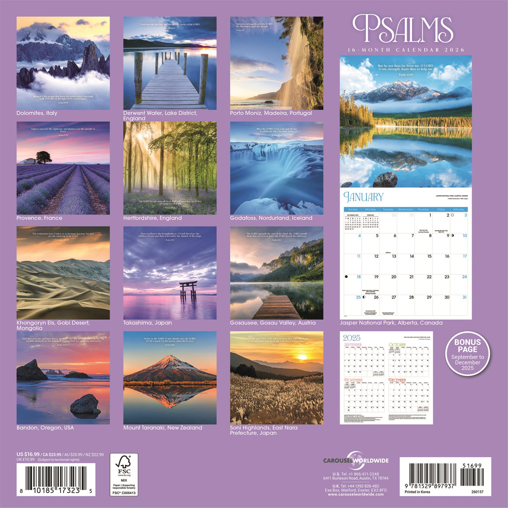 Calendrier mural des Psaumes 2026