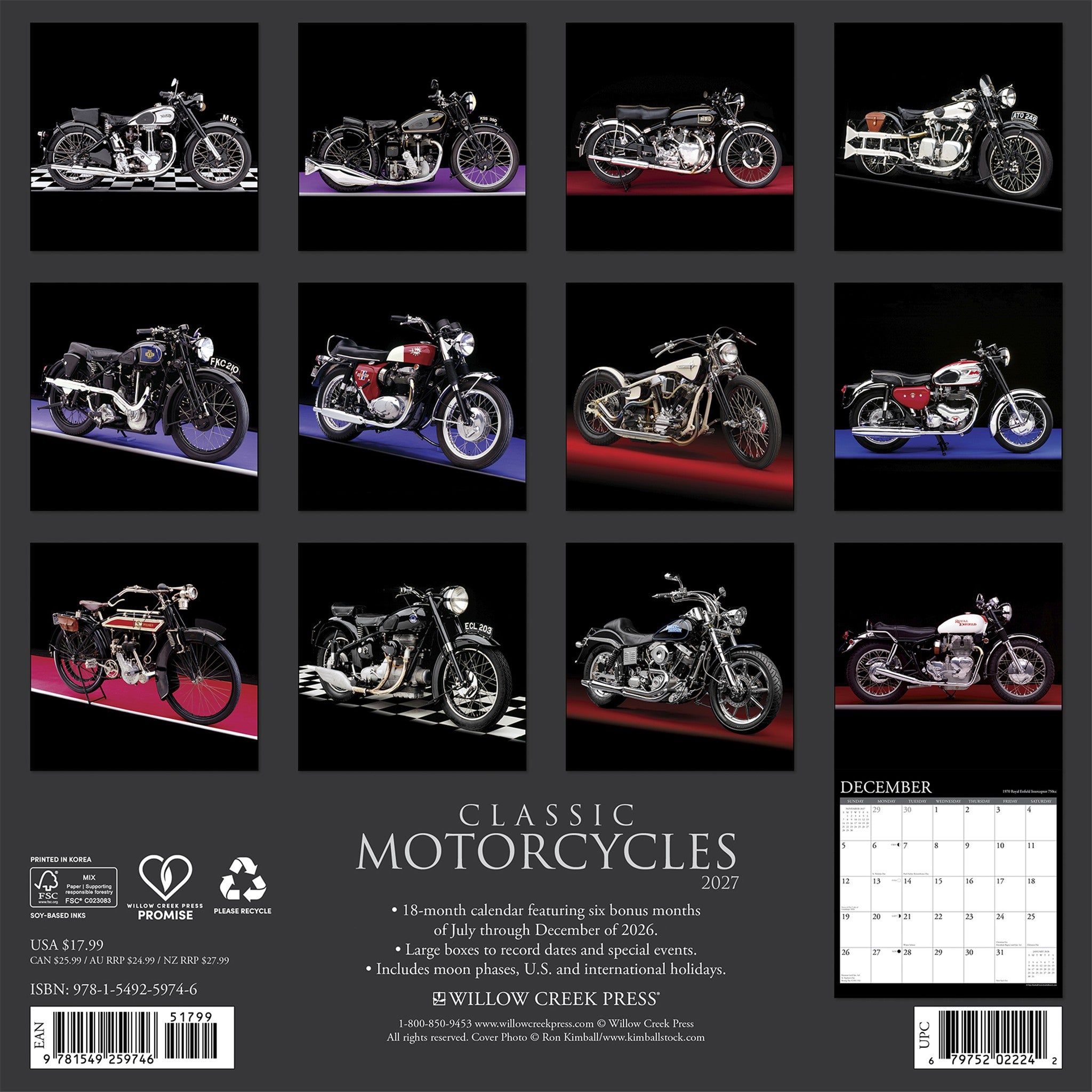 Classic Motorcycles 2027 Wall Calendar