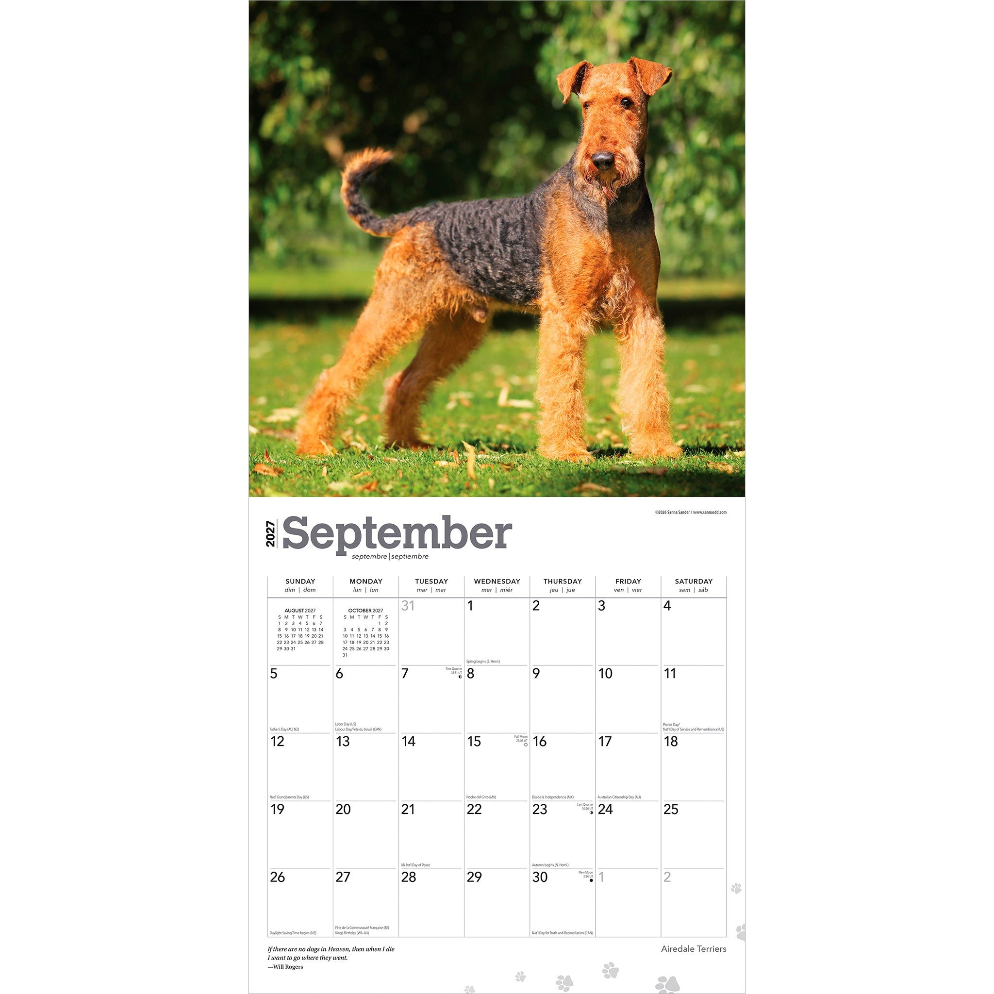Airedale Terriers 2027 Wall Calendar