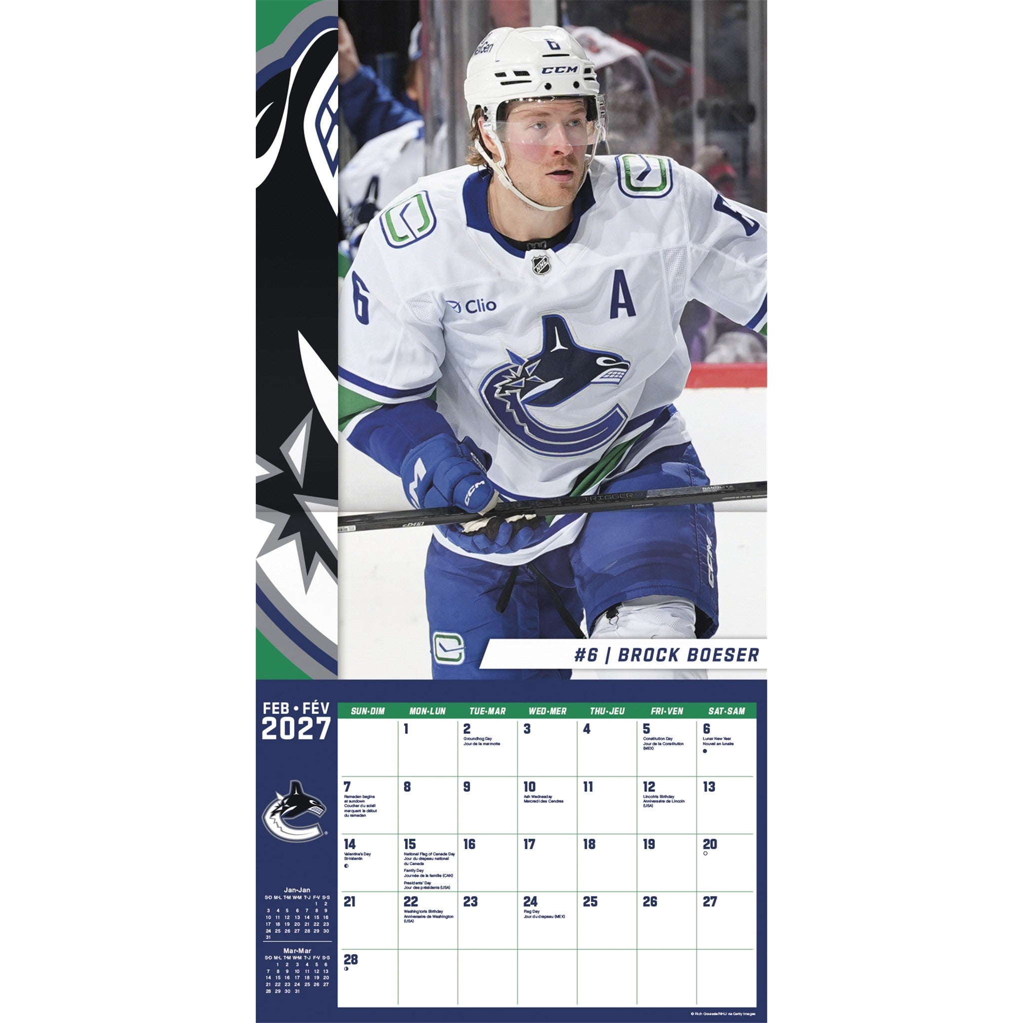 NHL Vancouver Canucks 2027 Wall Calendar