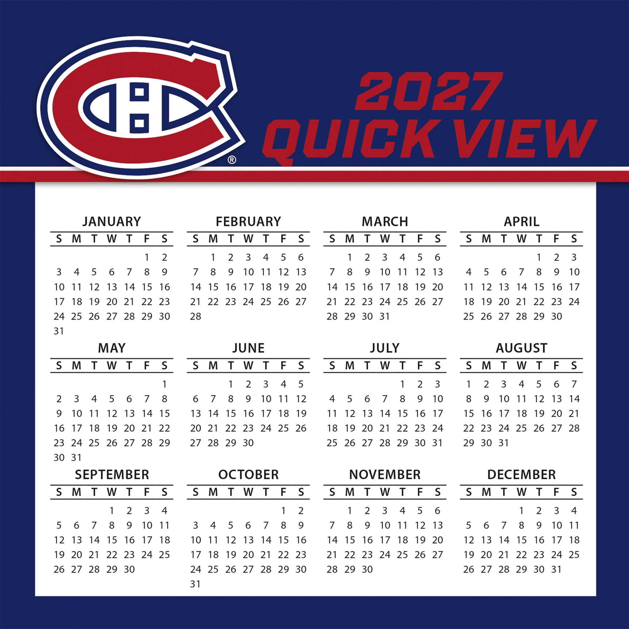 NHL Montreal Canadiens 2027 Box Calendar