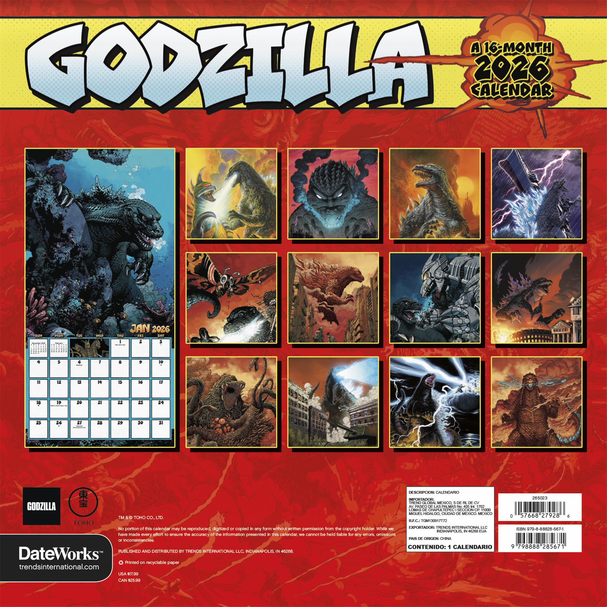 Calendrier mural Godzilla Classic 2026 - Disponible uniquement en ligne