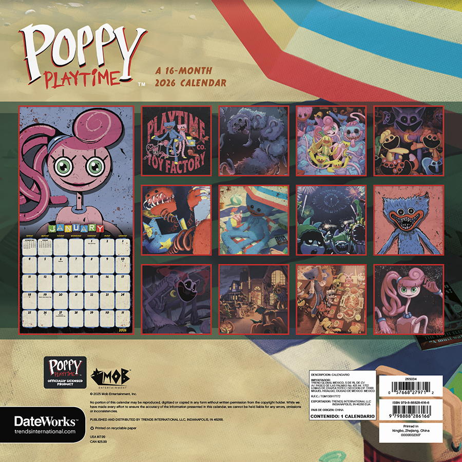 Calendrier mural Poppy Playtime 2026 - Disponible uniquement en ligne