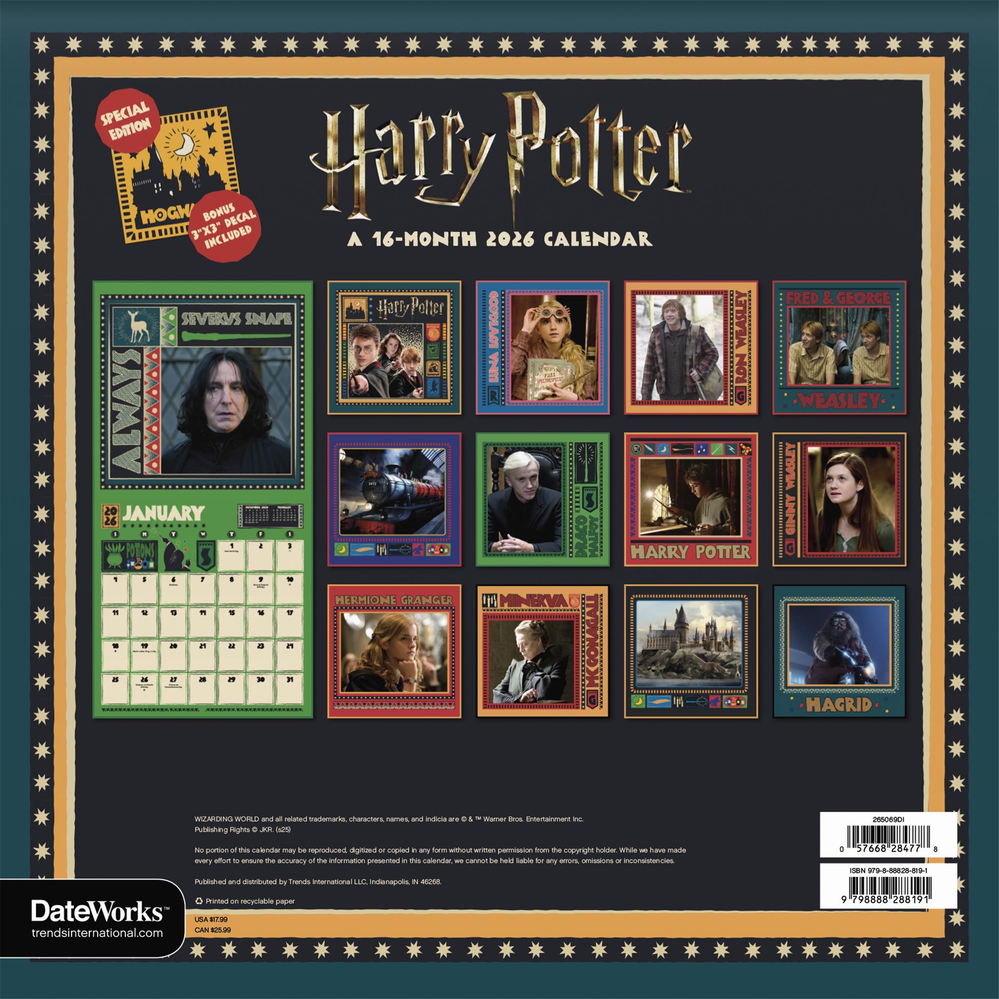 Calendrier mural de luxe exclusif Harry Potter avec autocollant 2026