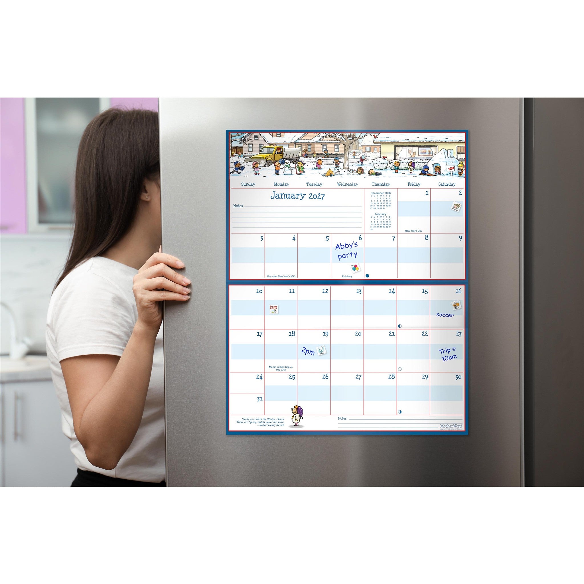 Calendrier mural MotherWord magnétique pour réfrigérateur en anglais 2027