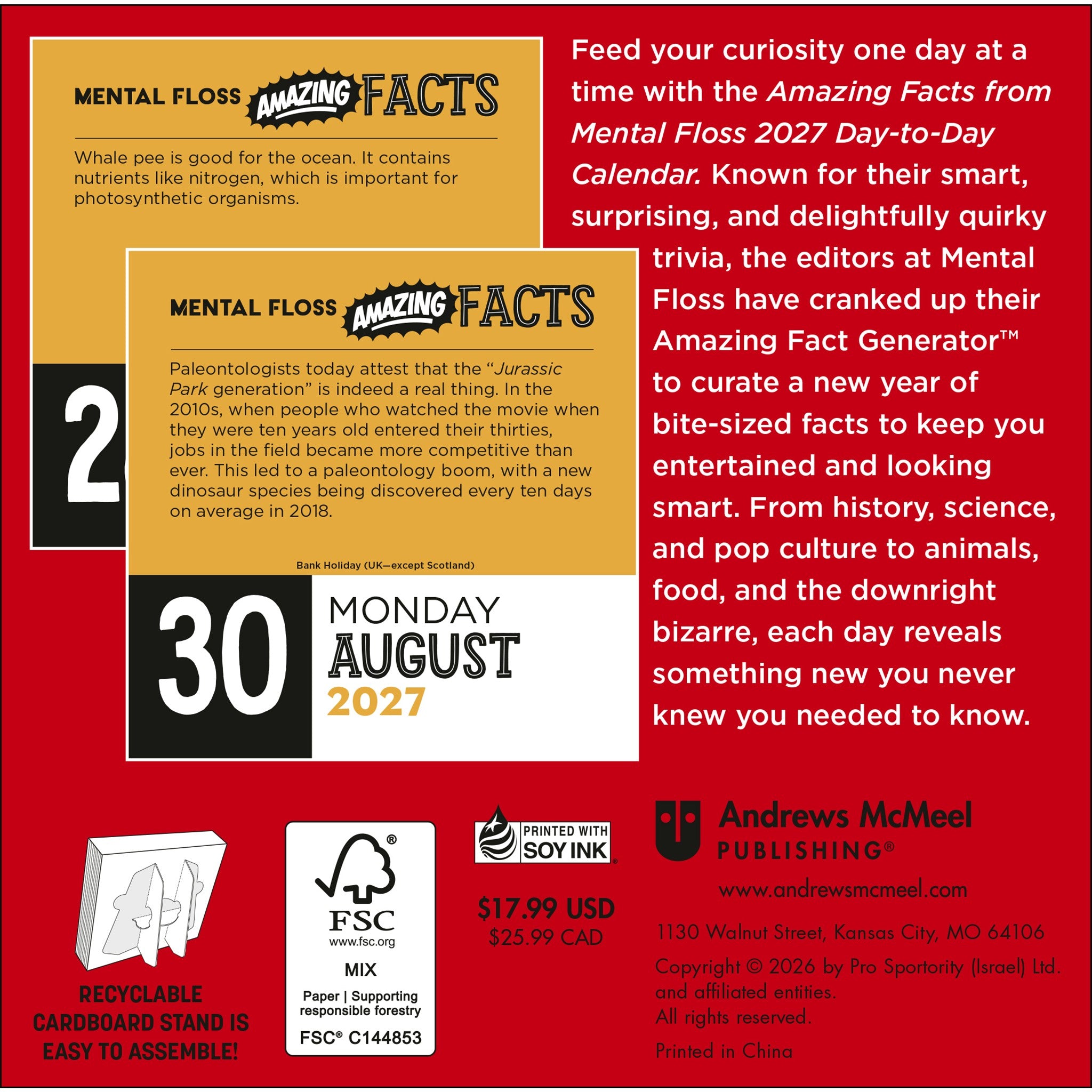 Amazing Facts from Mental Floss 2027 Box Calendar