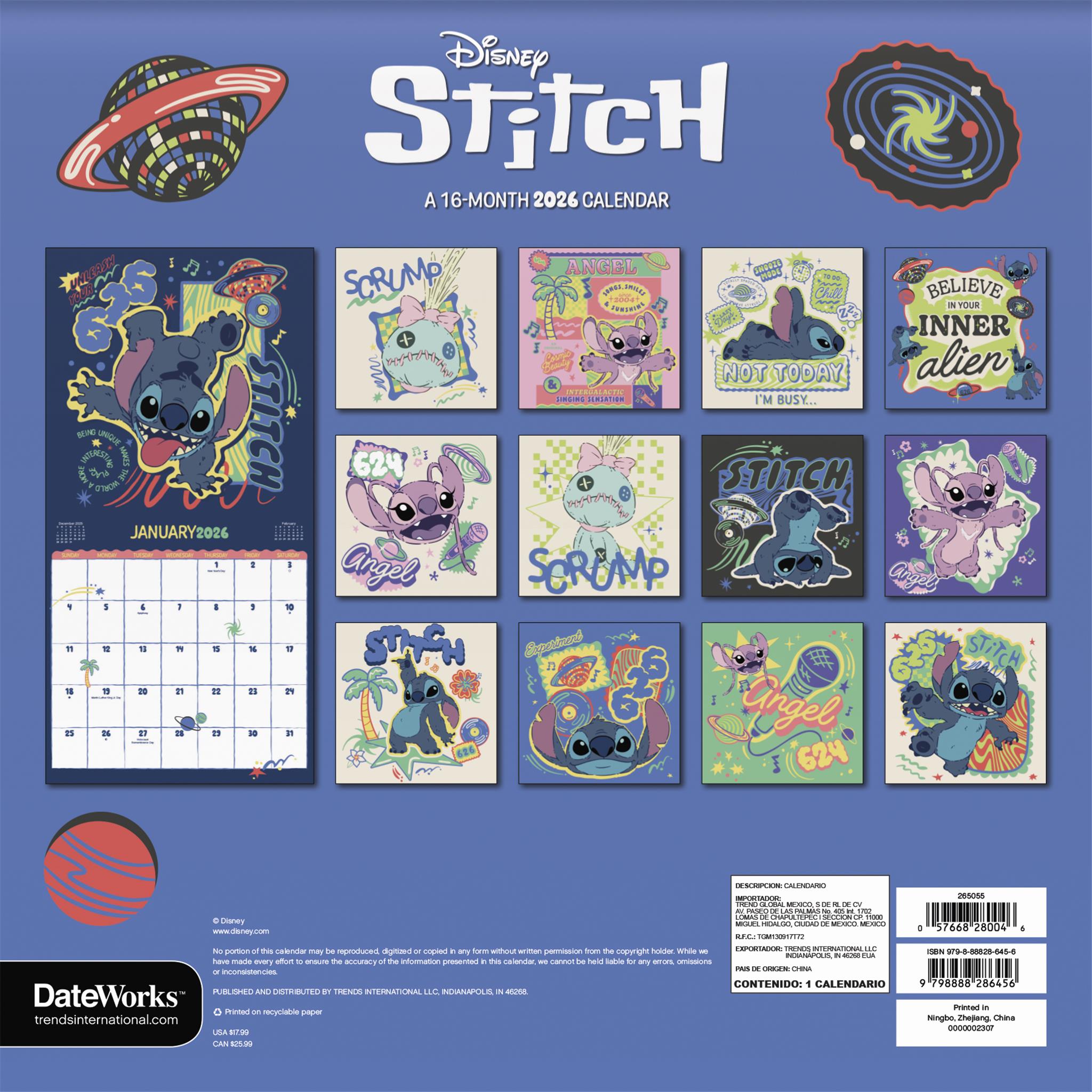 Calendrier mural Stitch 2026
