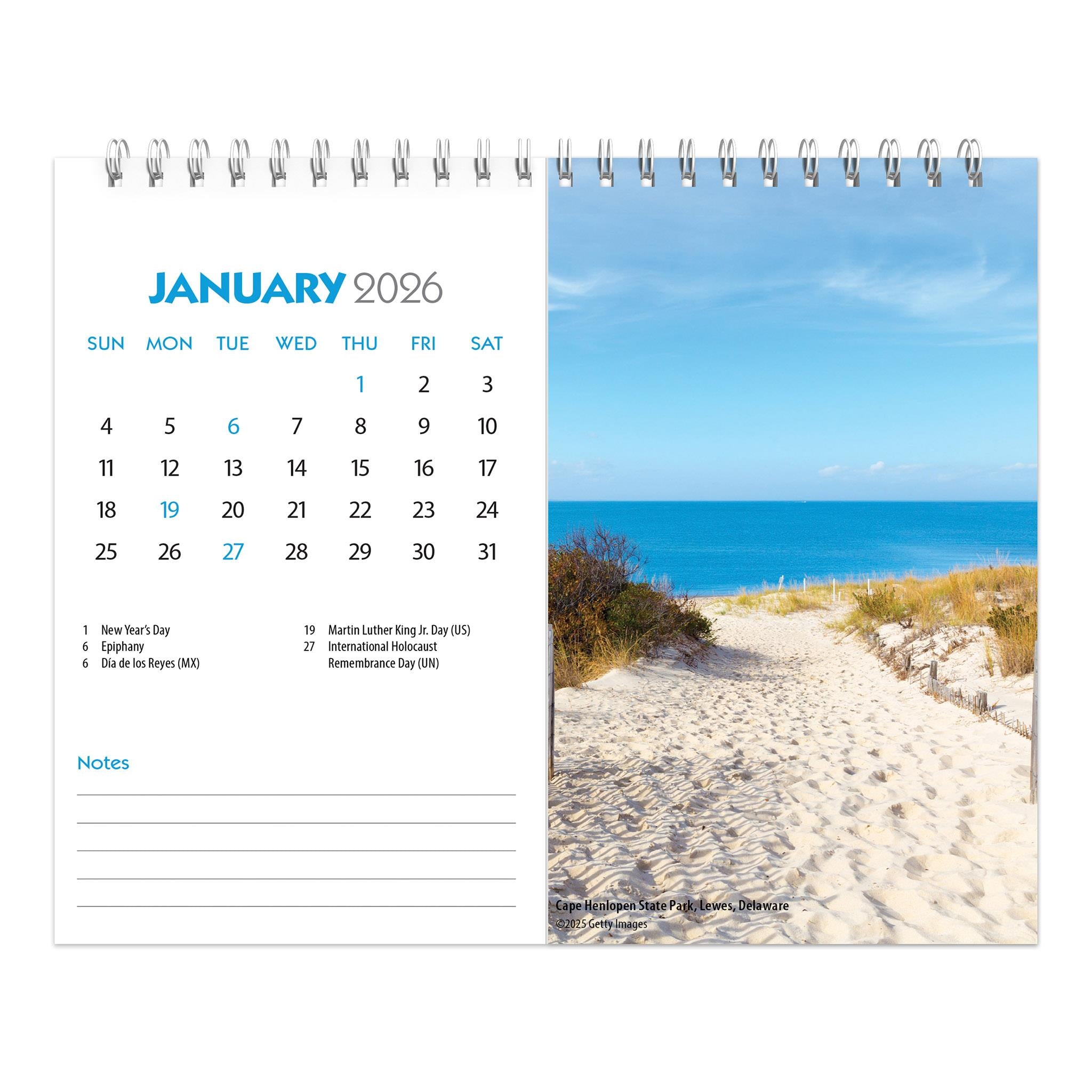 Calendrier chevalet double vue Plages 2026