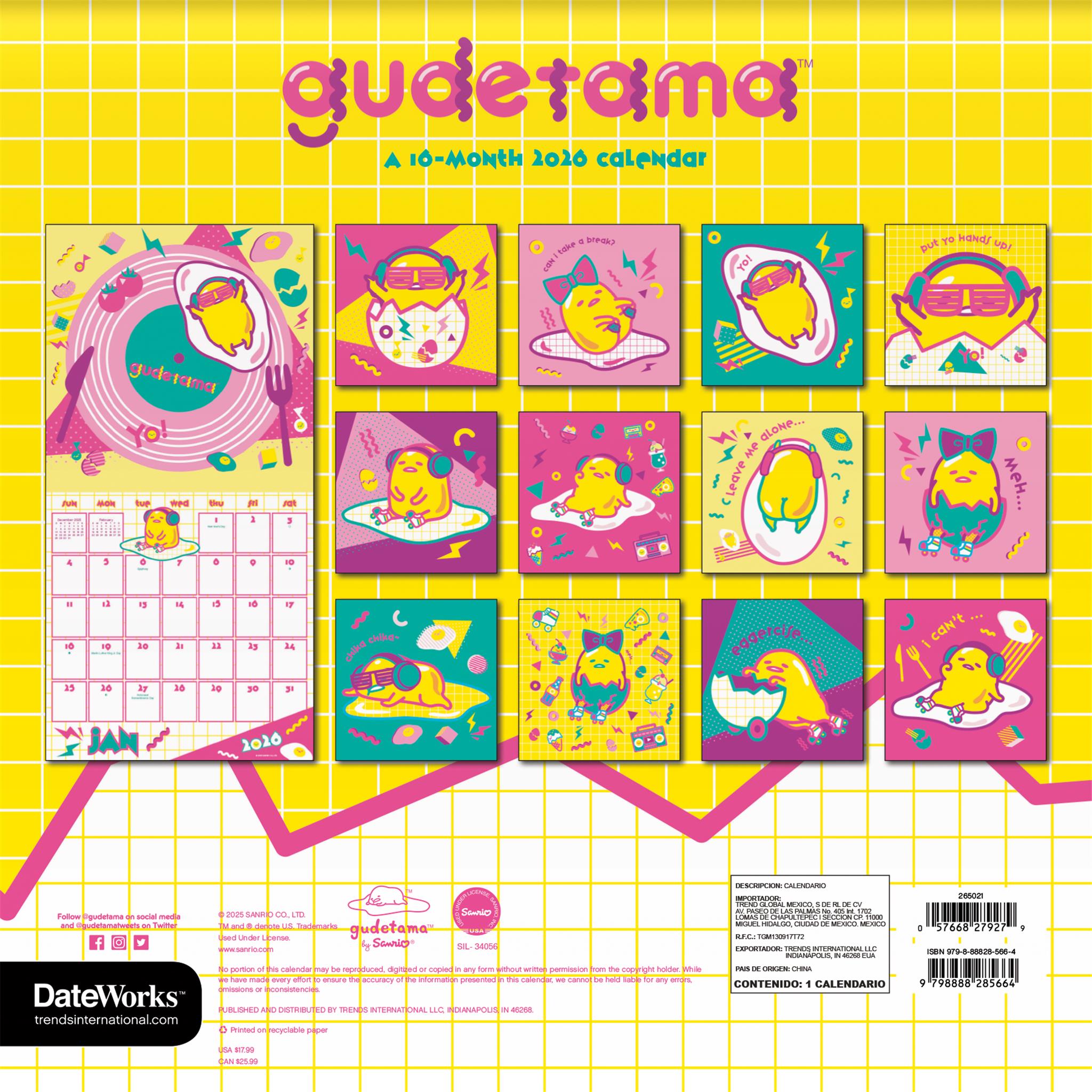 Calendrier mural Gudetama 2026 - Disponible uniquement en ligne