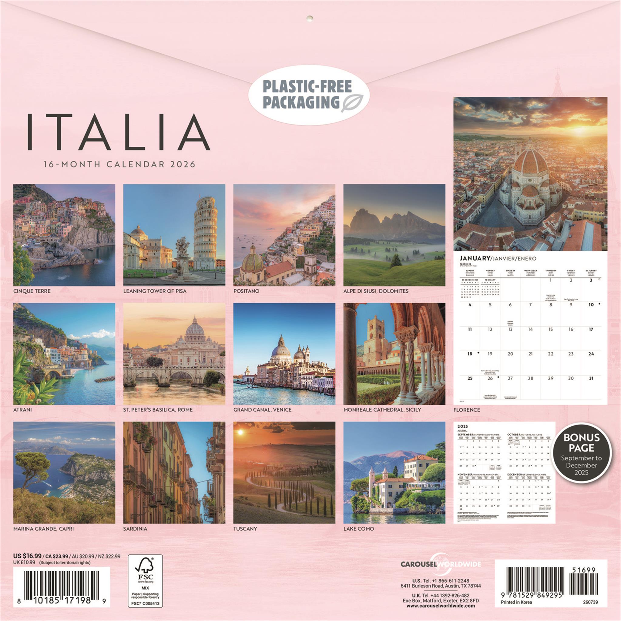 Calendrier mural Italie 2026