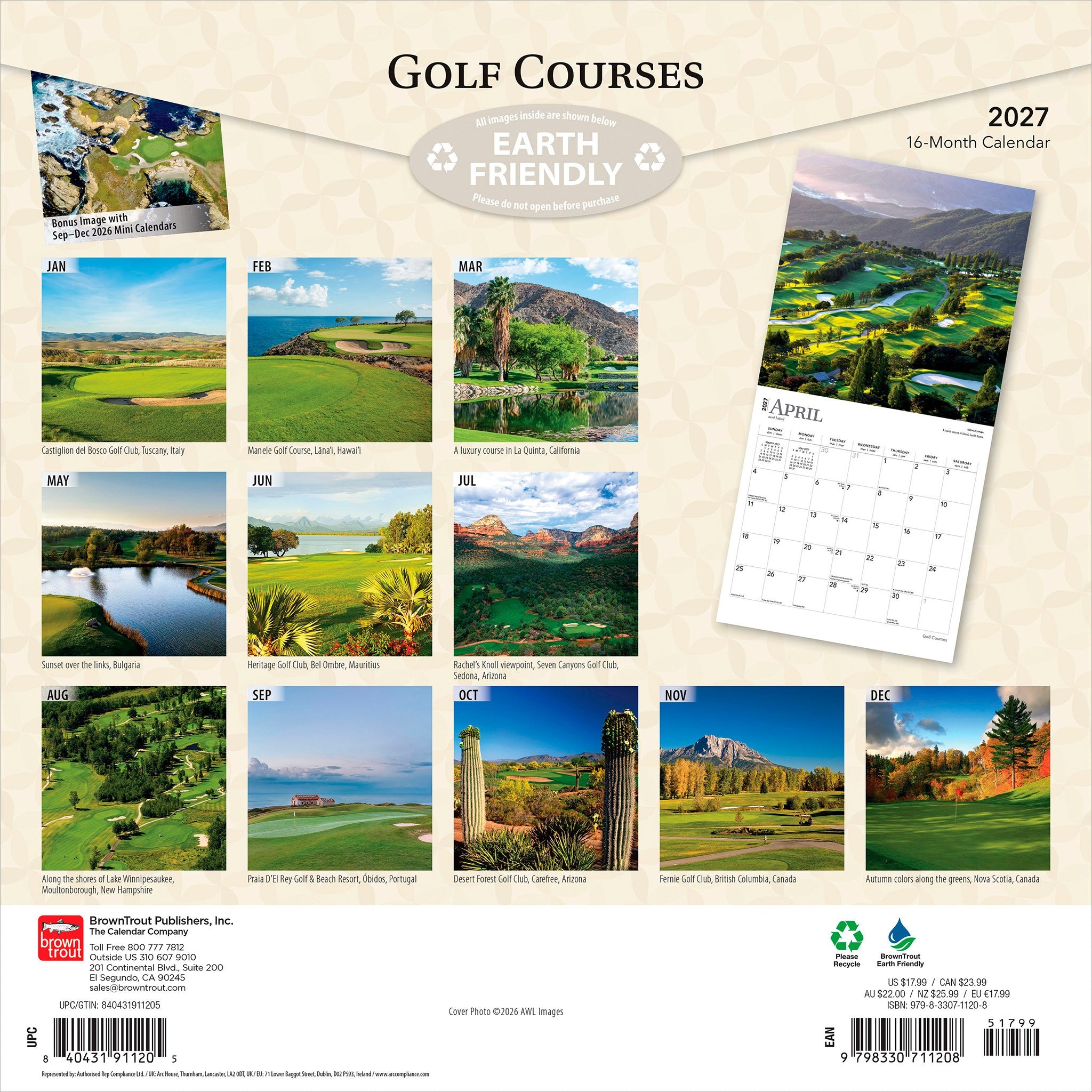 Golf Courses 2027 Wall Calendar