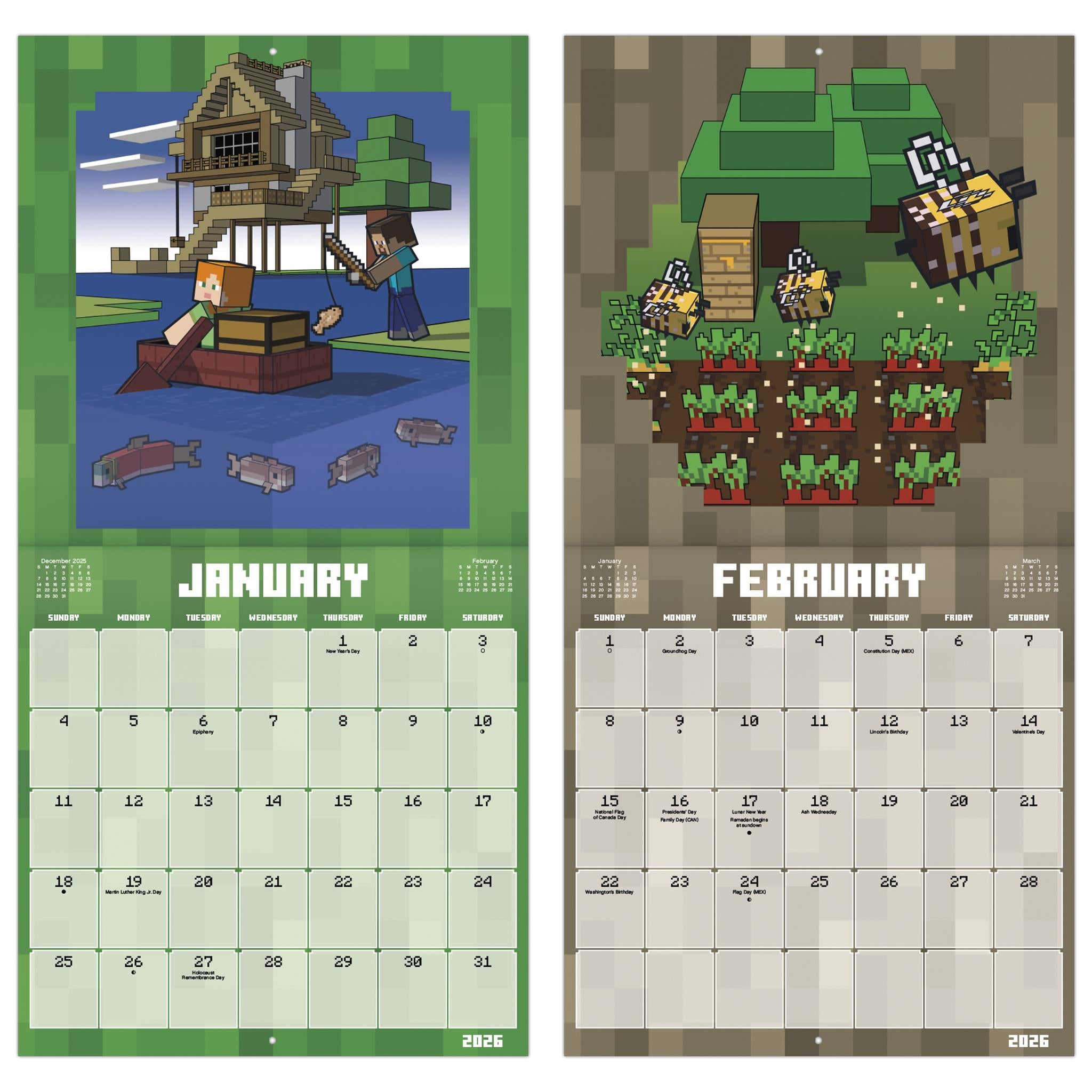 Calendrier mural du film Minecraft 2026