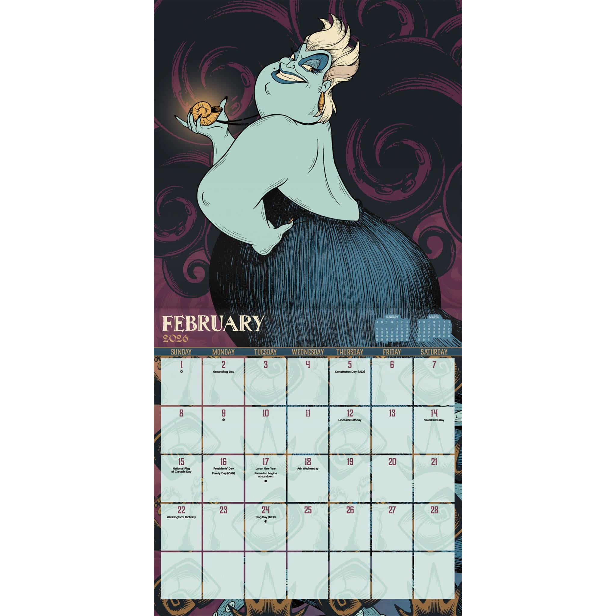 Calendrier mural Disney Villains 2026