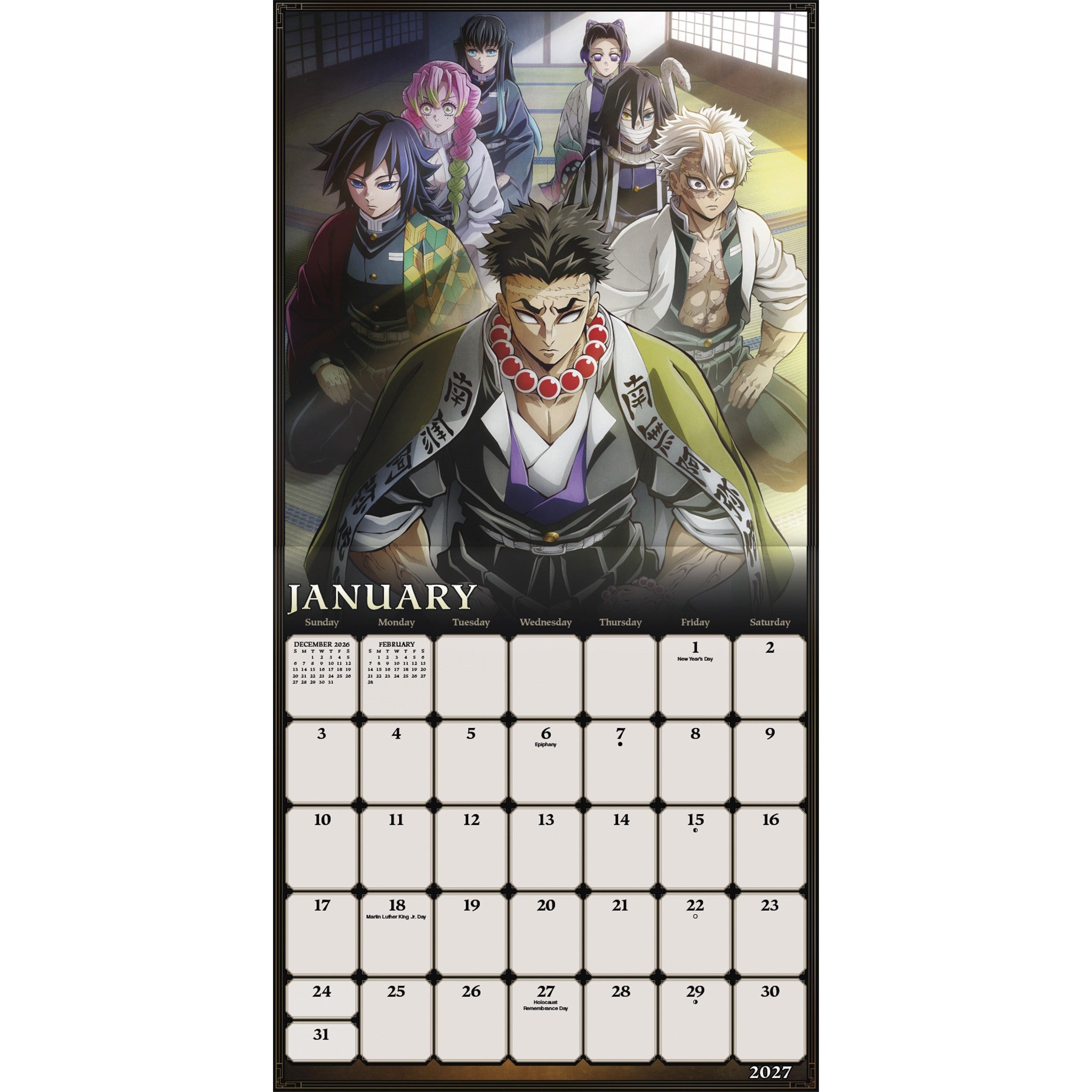 Calendrier mural Demon Slayer Kimetsu no Yaiba exclusif avec autocollants 2027