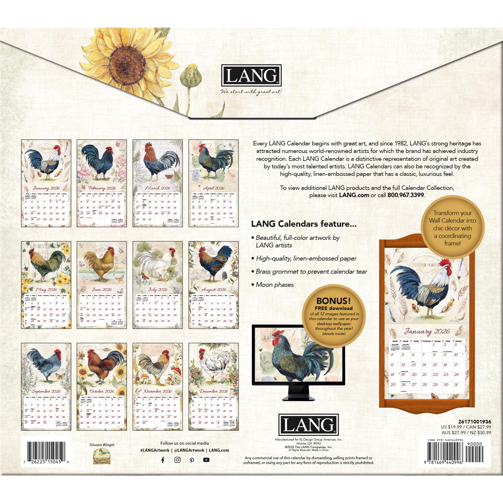 Calendrier mural édition spéciale 2026 « Coq fier » avec impression