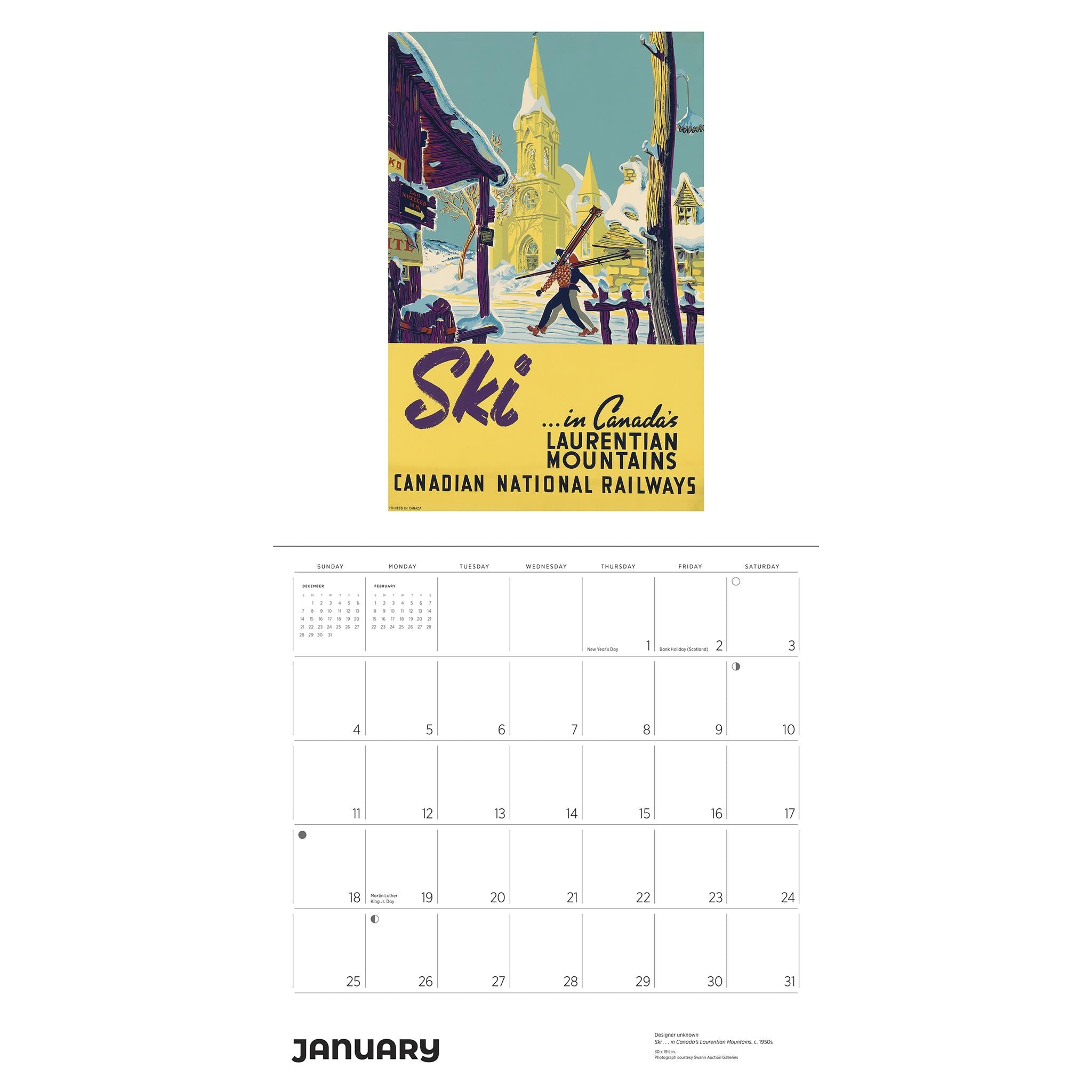 Calendrier mural des affiches de voyage du Canada 2026