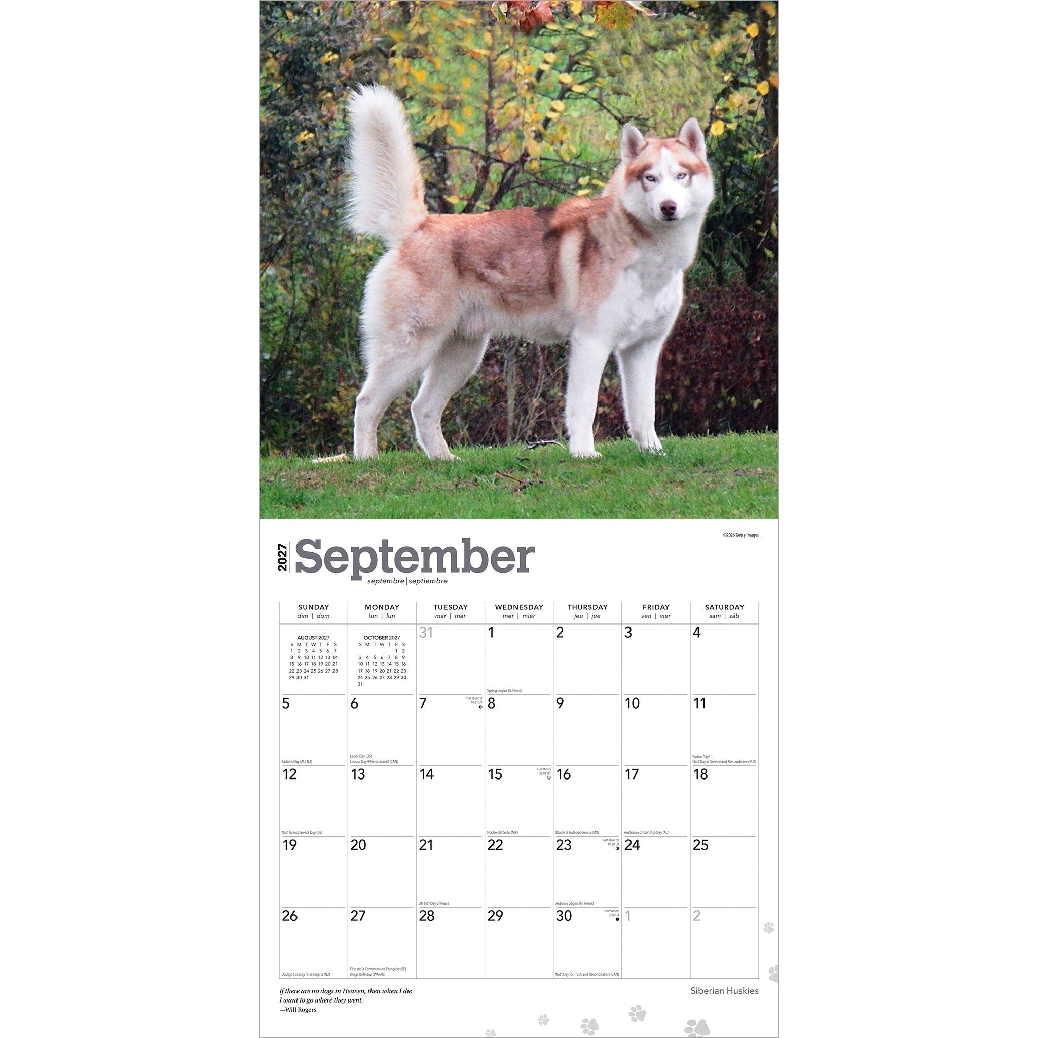 Siberian Huskies 2027 Wall Calendar