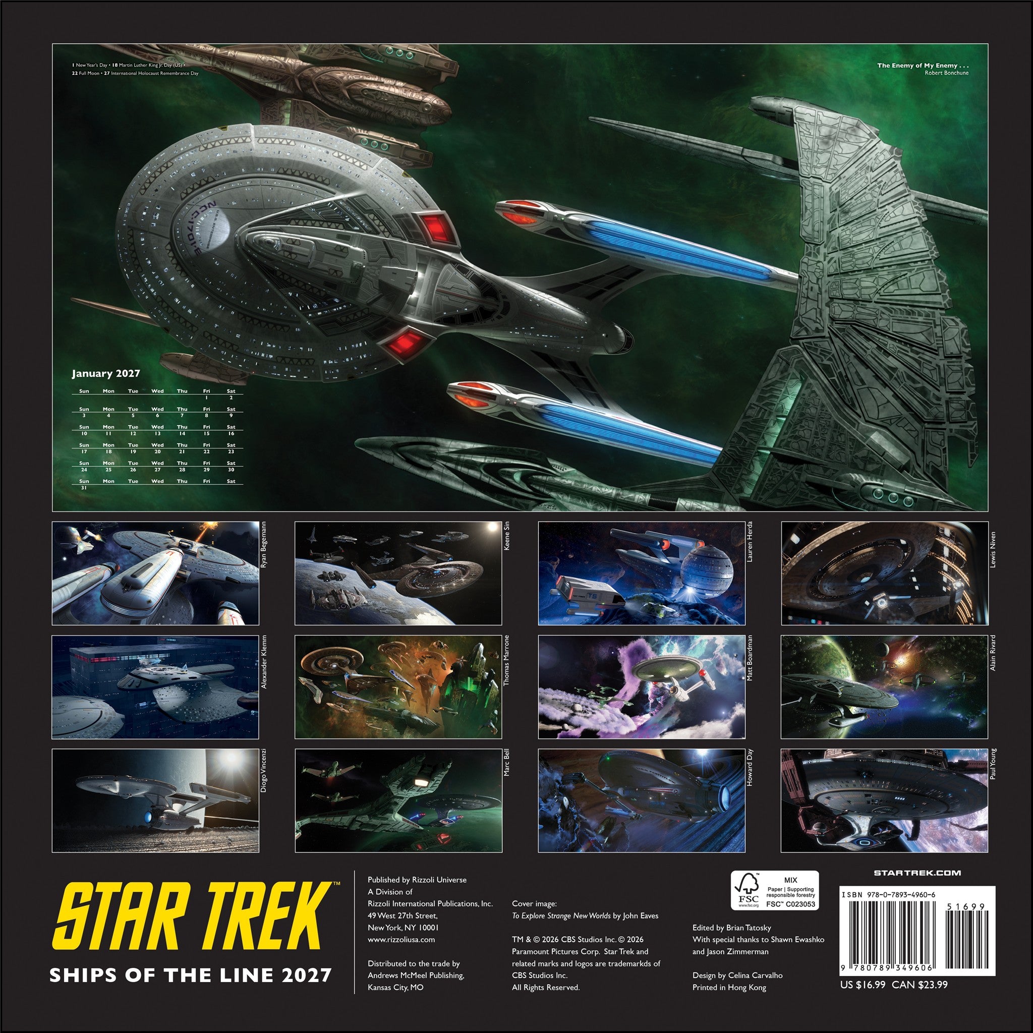 Calendrier mural Star Trek Vaisseaux de la ligne 2027