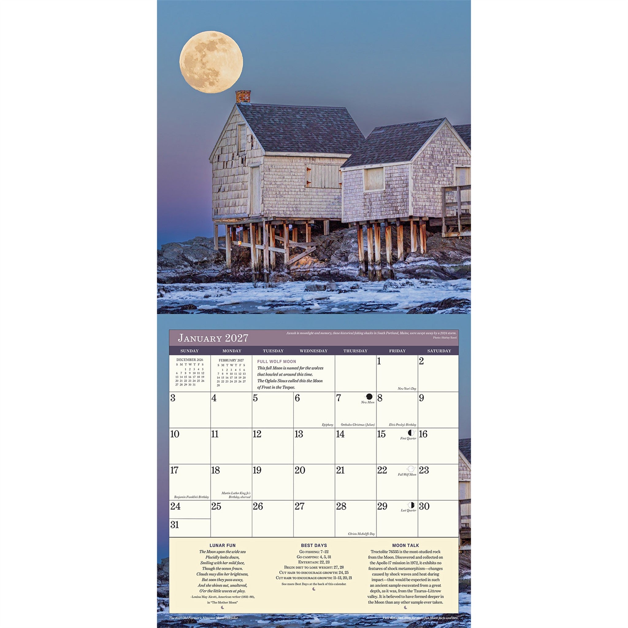 Calendrier mural Lunaire 2027 de l'Almanach du Vieux Fermier