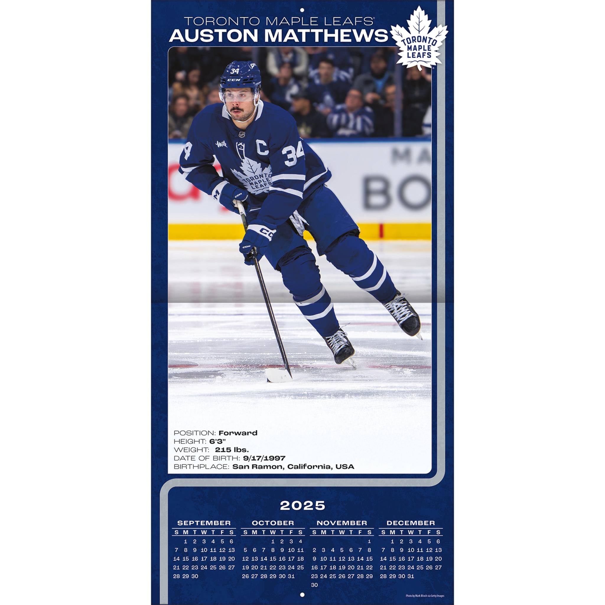 Calendrier mural 2026 d'Auston Matthews des Maple Leafs de Toronto (NHL)