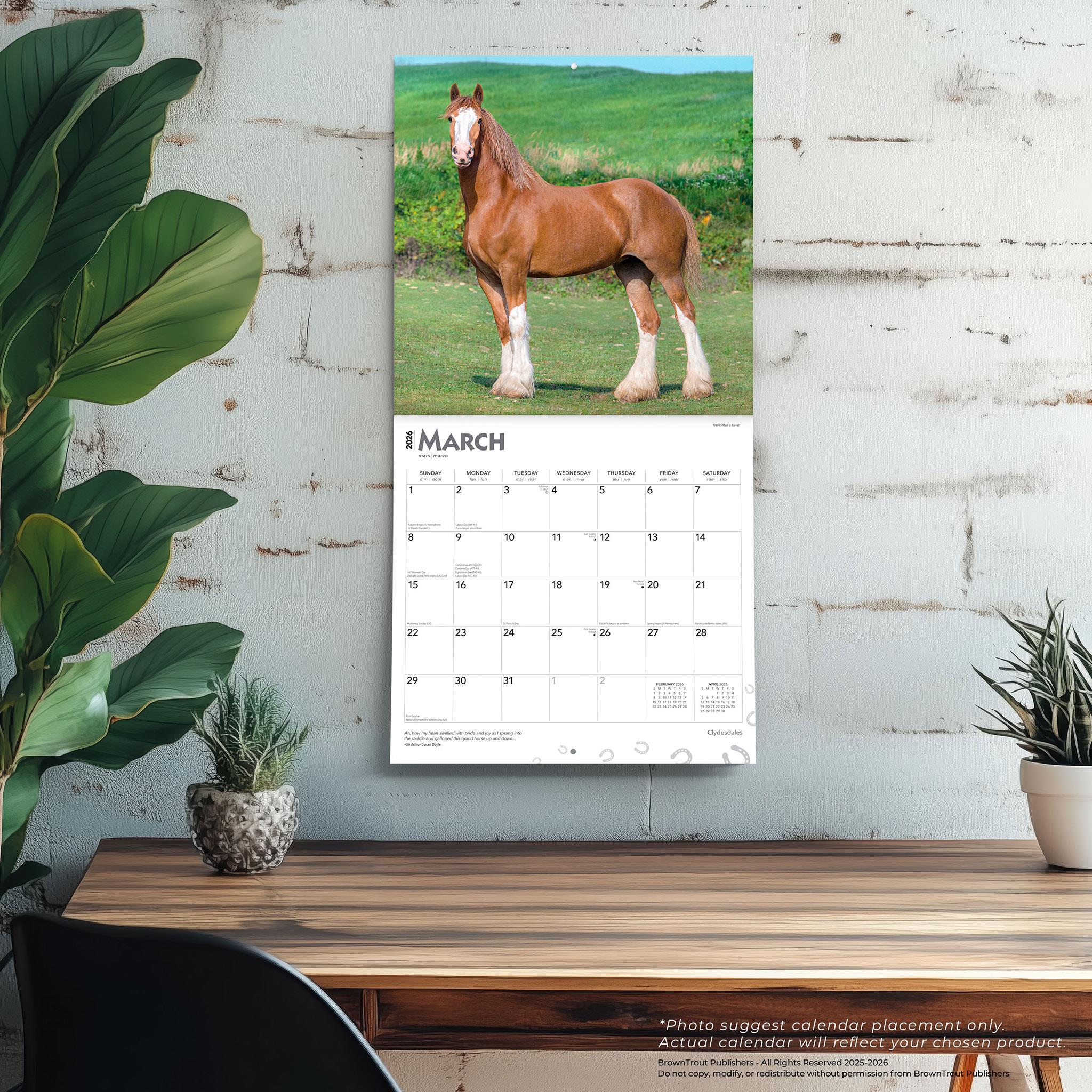 Calendrier mural Clydesdales 2026 - Disponible uniquement en ligne