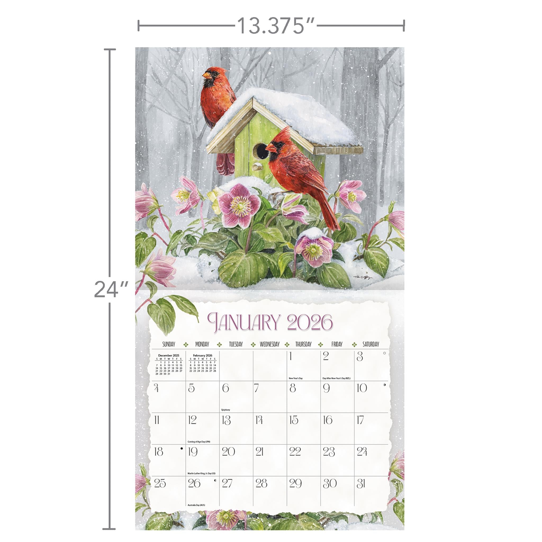 Calendrier mural de luxe Birdhouses 2026 - Disponible uniquement en ligne