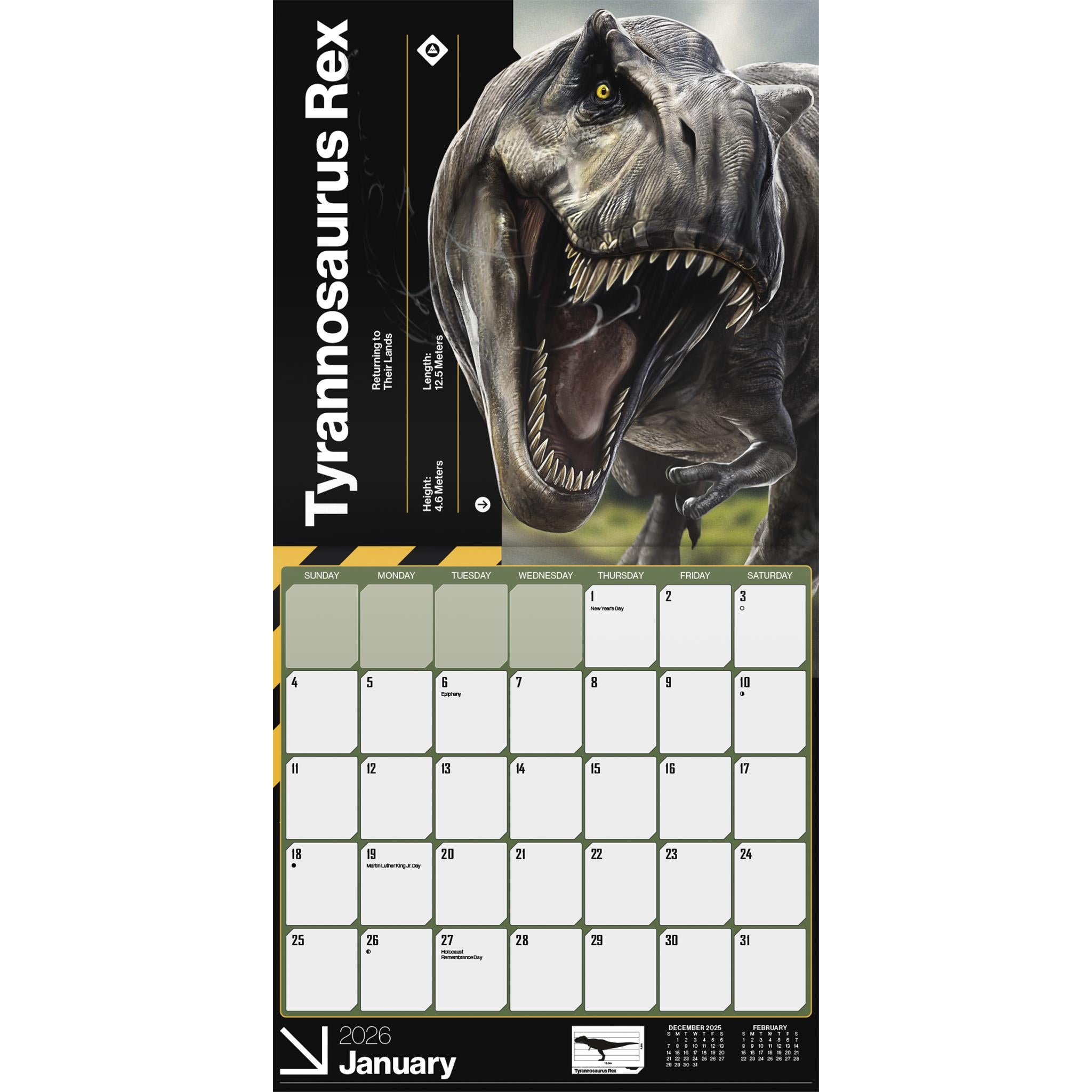 Jurassic World Wall 4 2026 Calendar