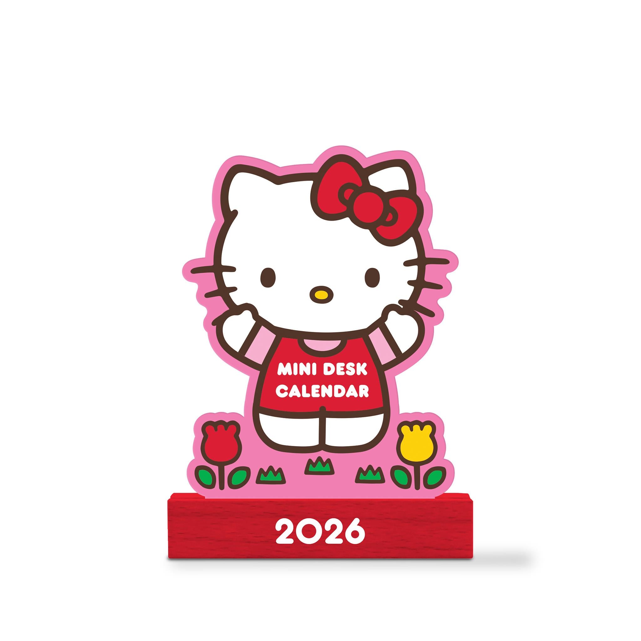 Calendrier Hello Kitty rose ludique sur chevalet avec support en bois 2026 - Disponible uniquement en ligne