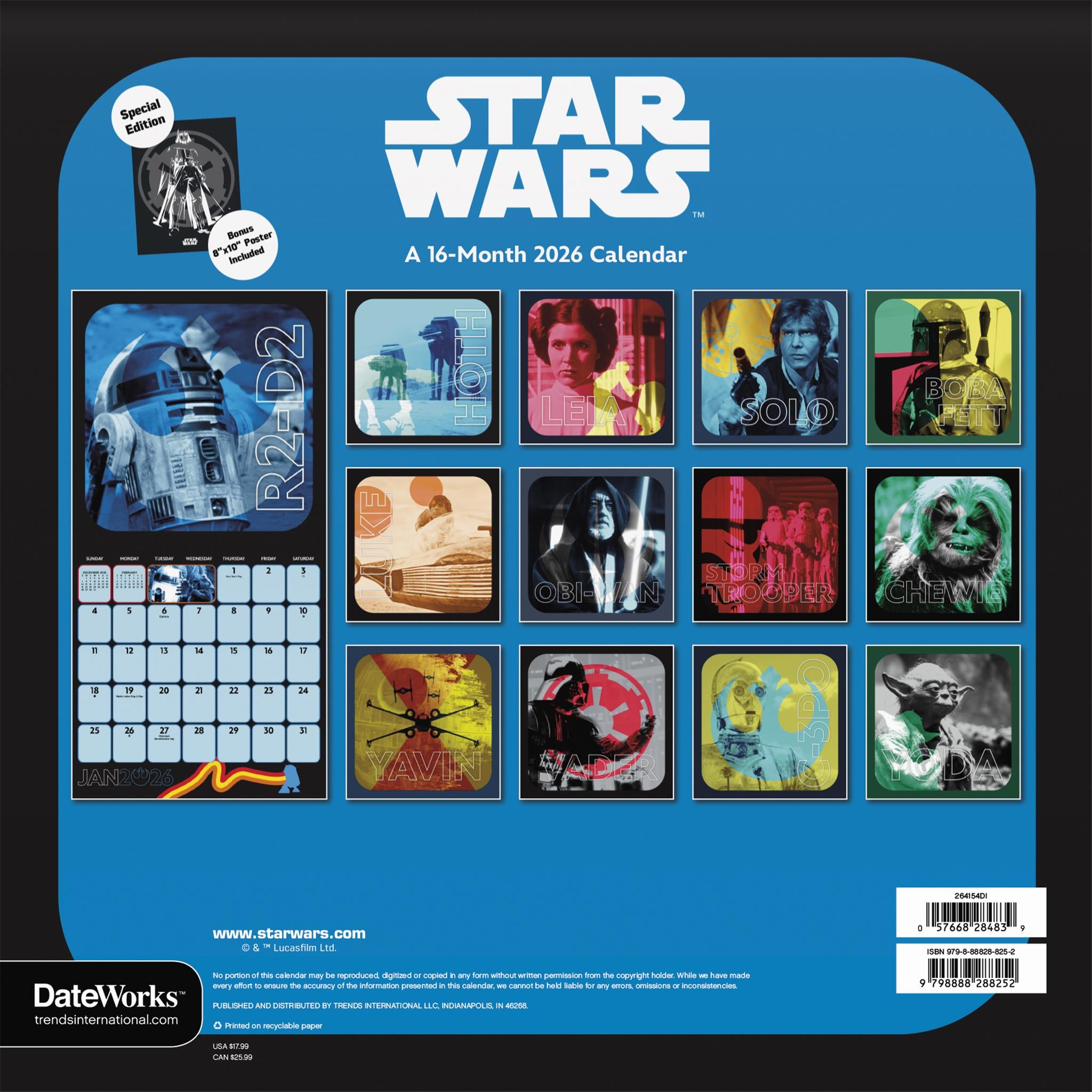 Calendrier mural Star Wars exclusif avec impression 2026