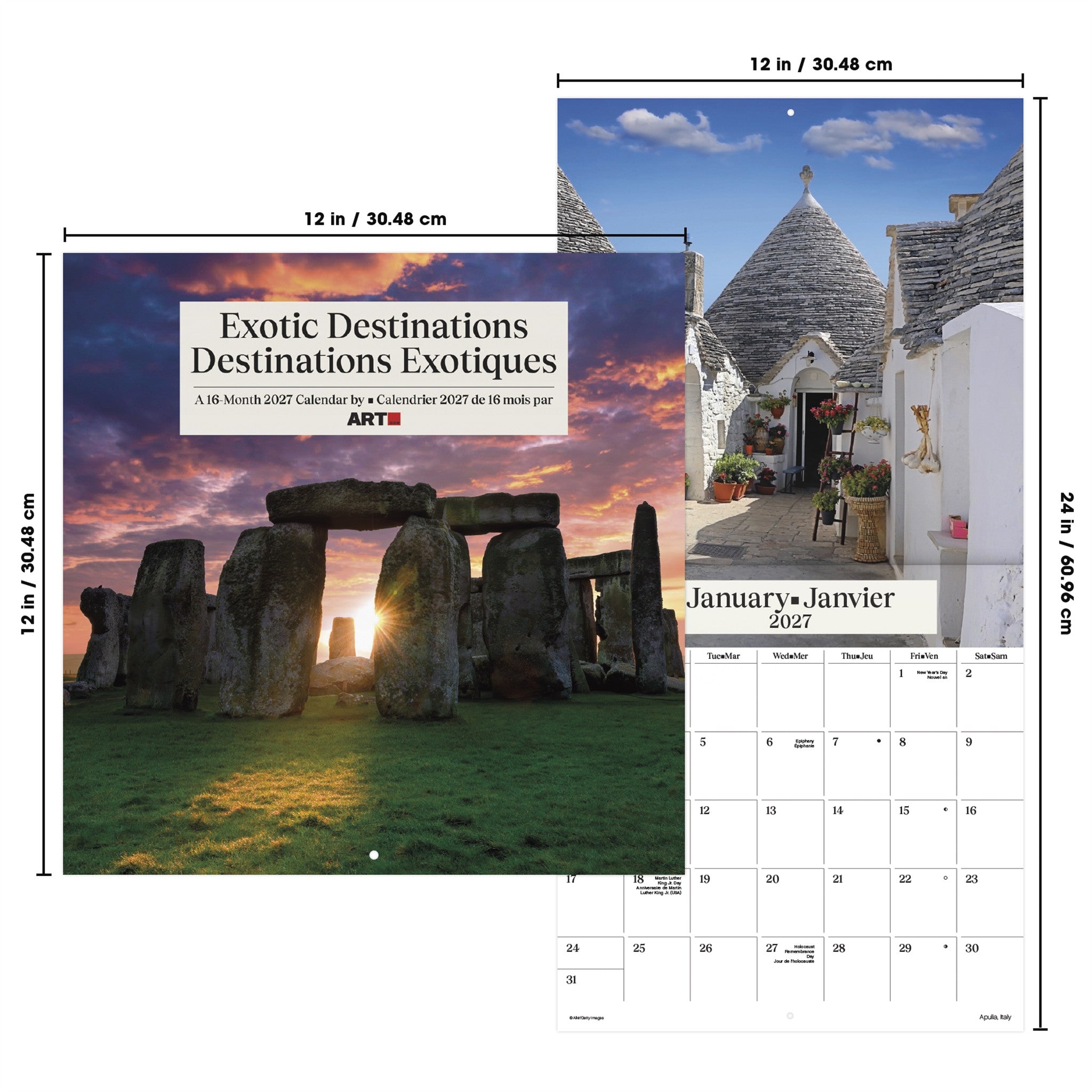 Exotic Destinations / Destinations Exotiques 2027 Wall Calendar - Online Only