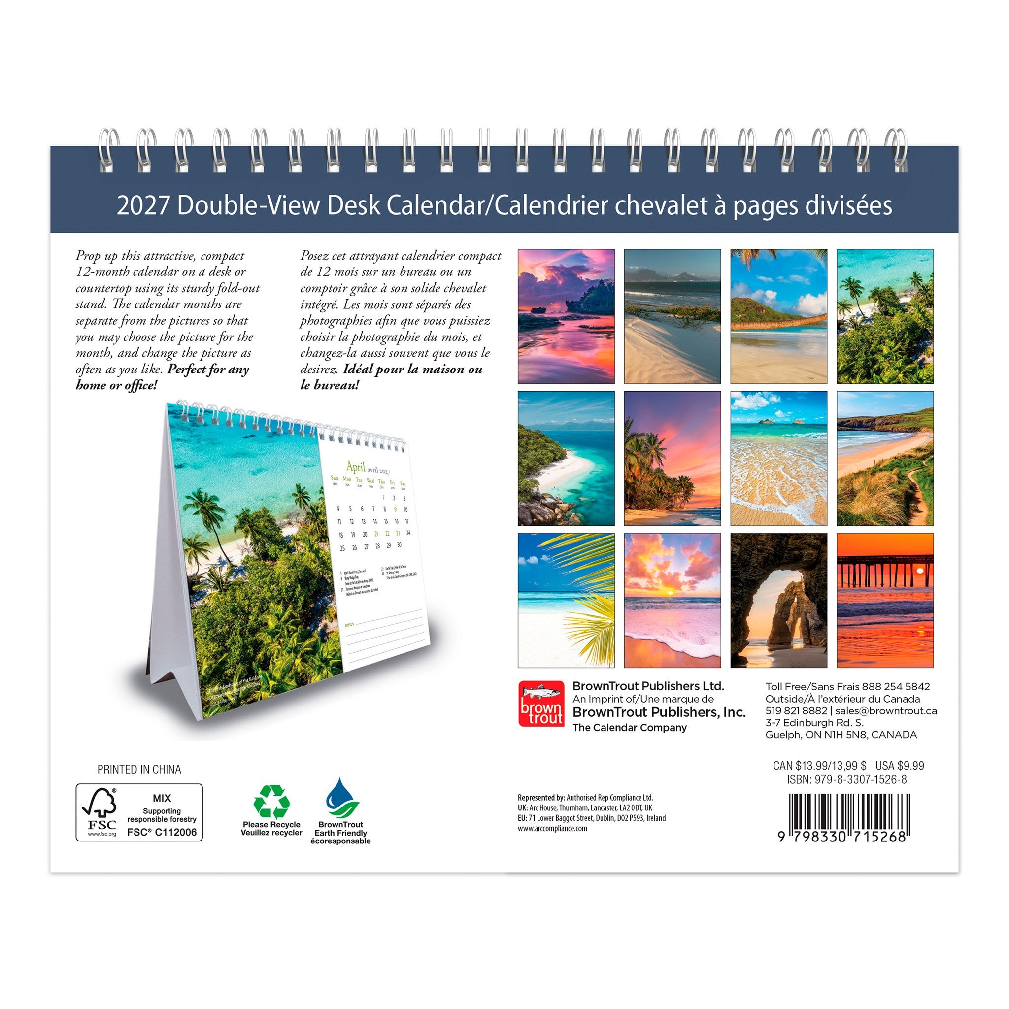 Beaches Double-View 2027 Easel Calendar