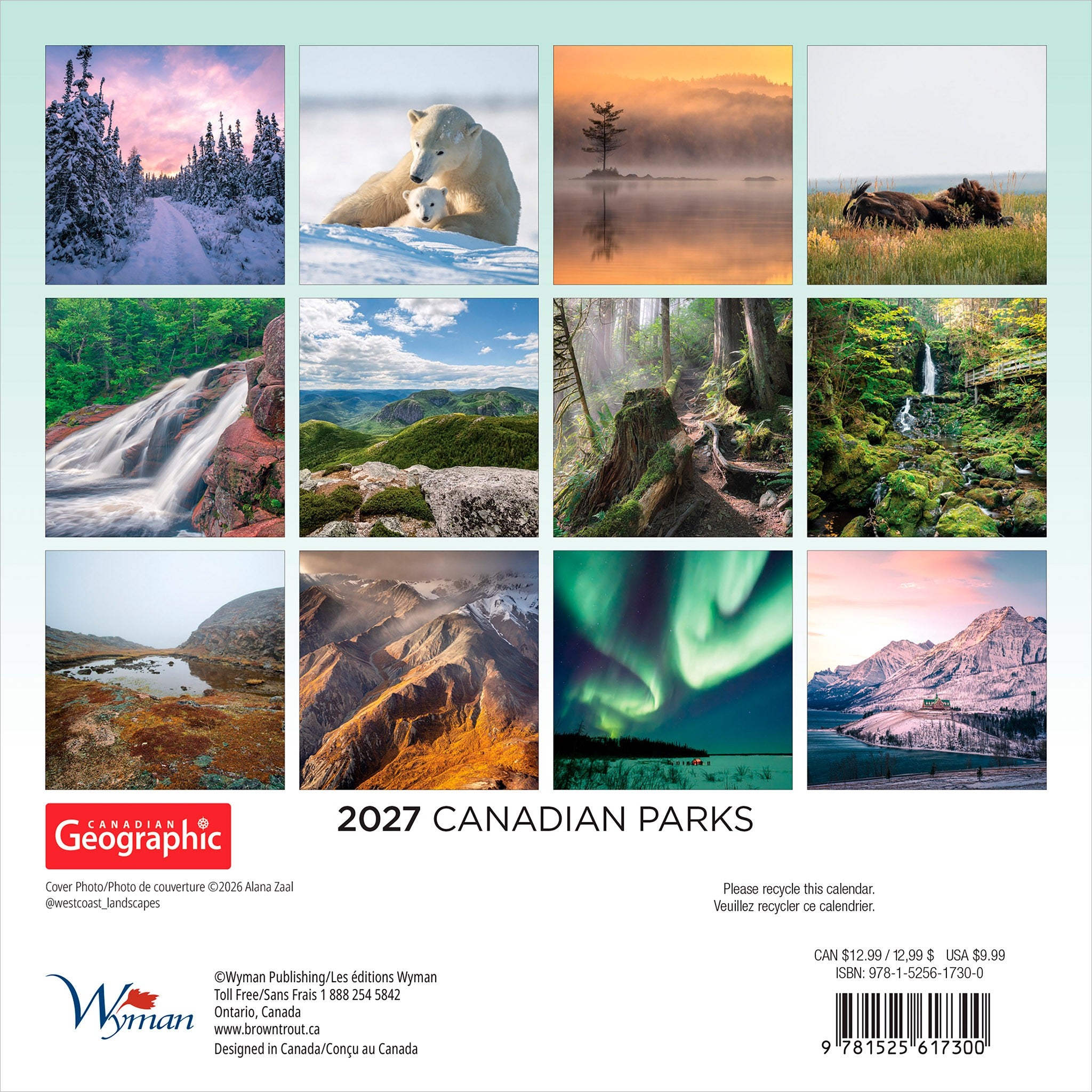 Canadian Geographic Canadian Parks 2027 Mini Calendar