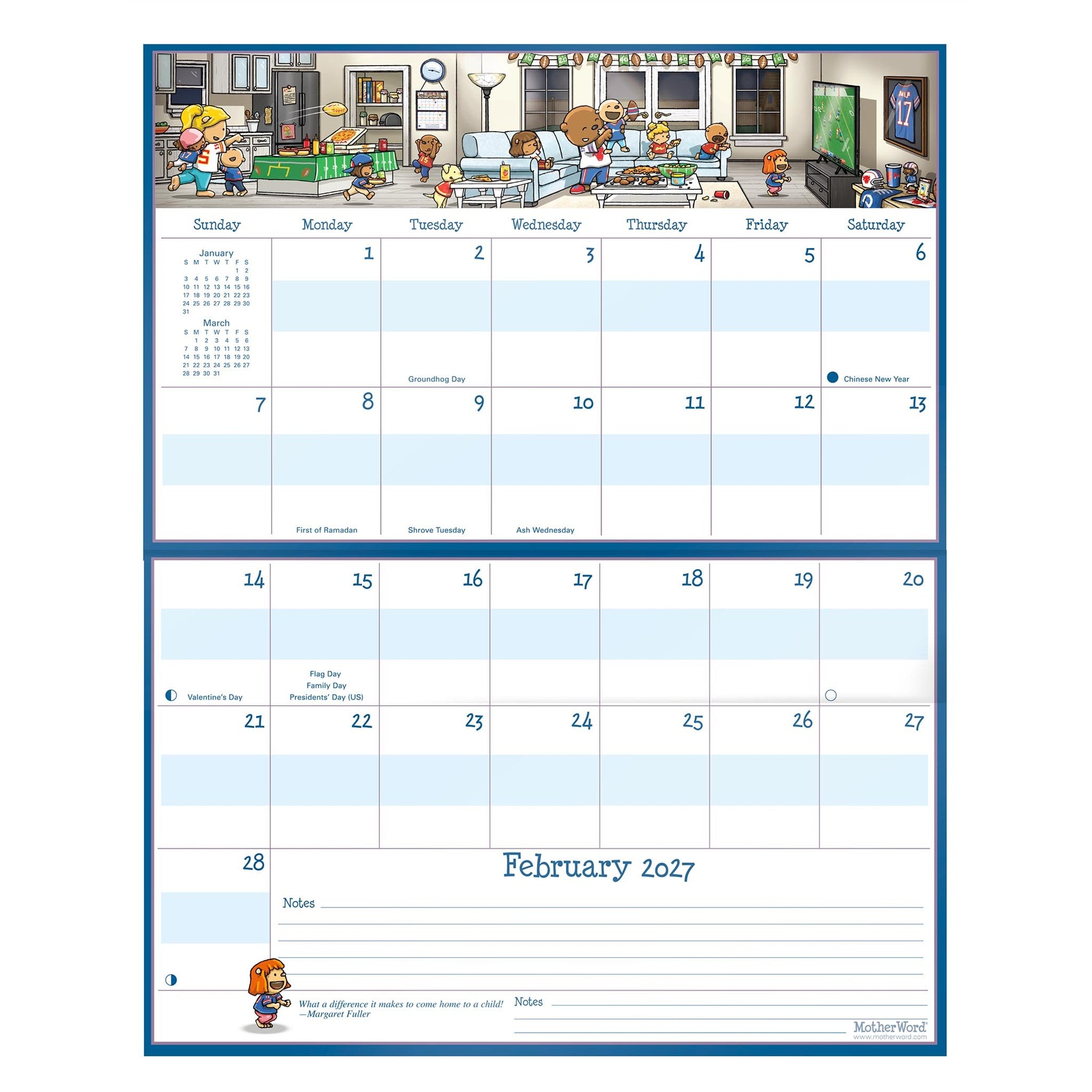 Calendrier mural MotherWord magnétique pour réfrigérateur en anglais 2027
