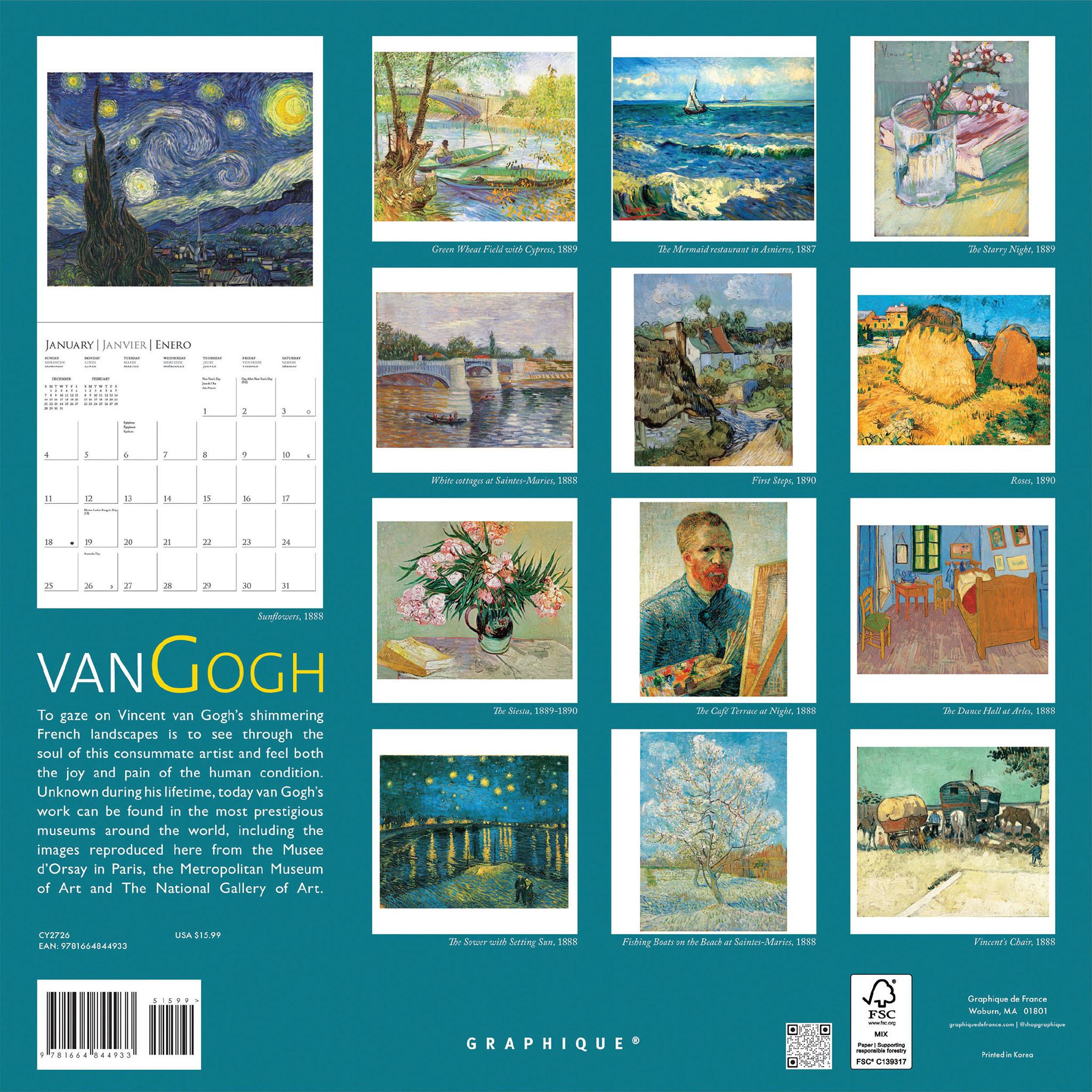 Calendrier mural Van Gogh 2026 - Disponible uniquement en ligne