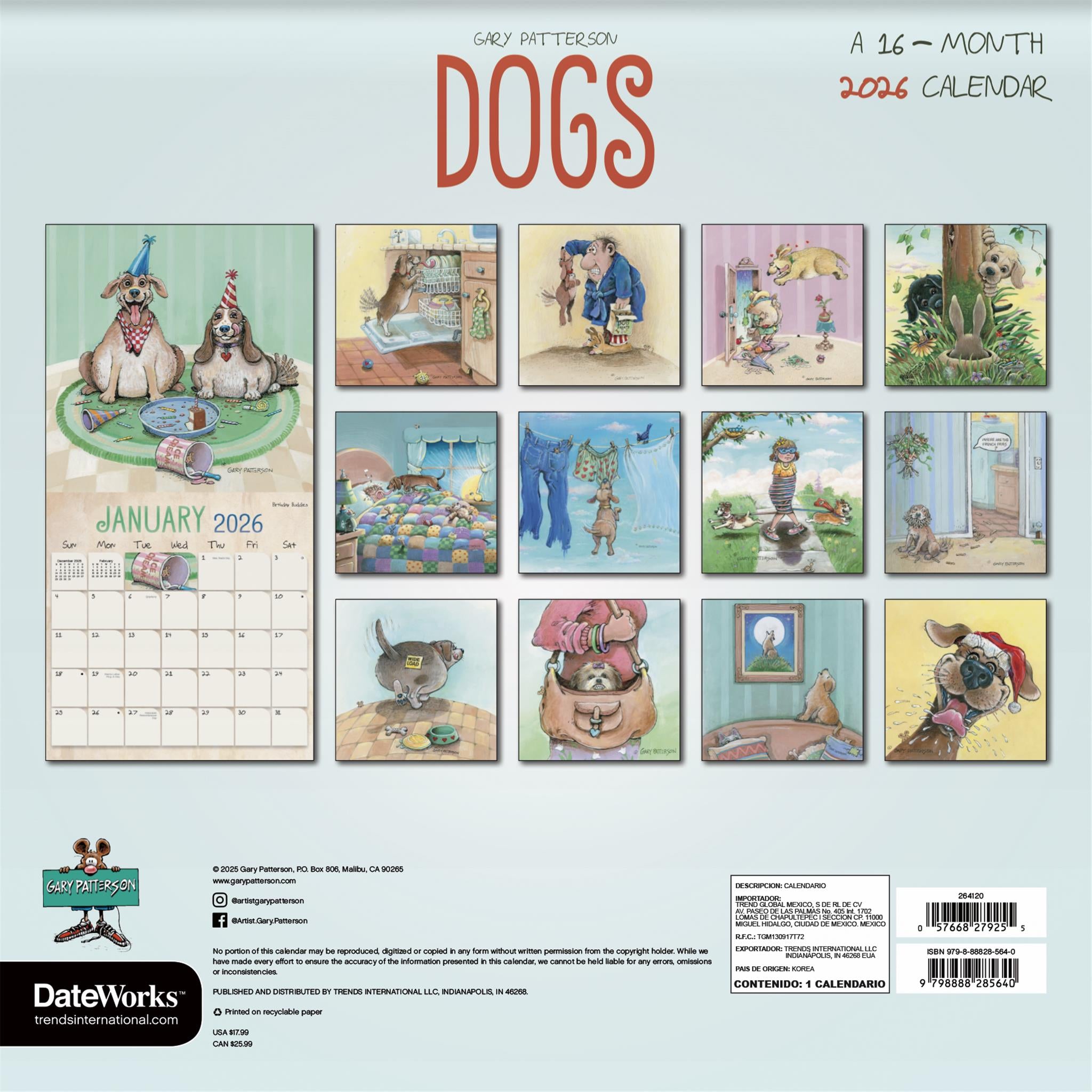 Calendrier mural 2026 des chiens de Gary Patterson - Disponible uniquement en ligne