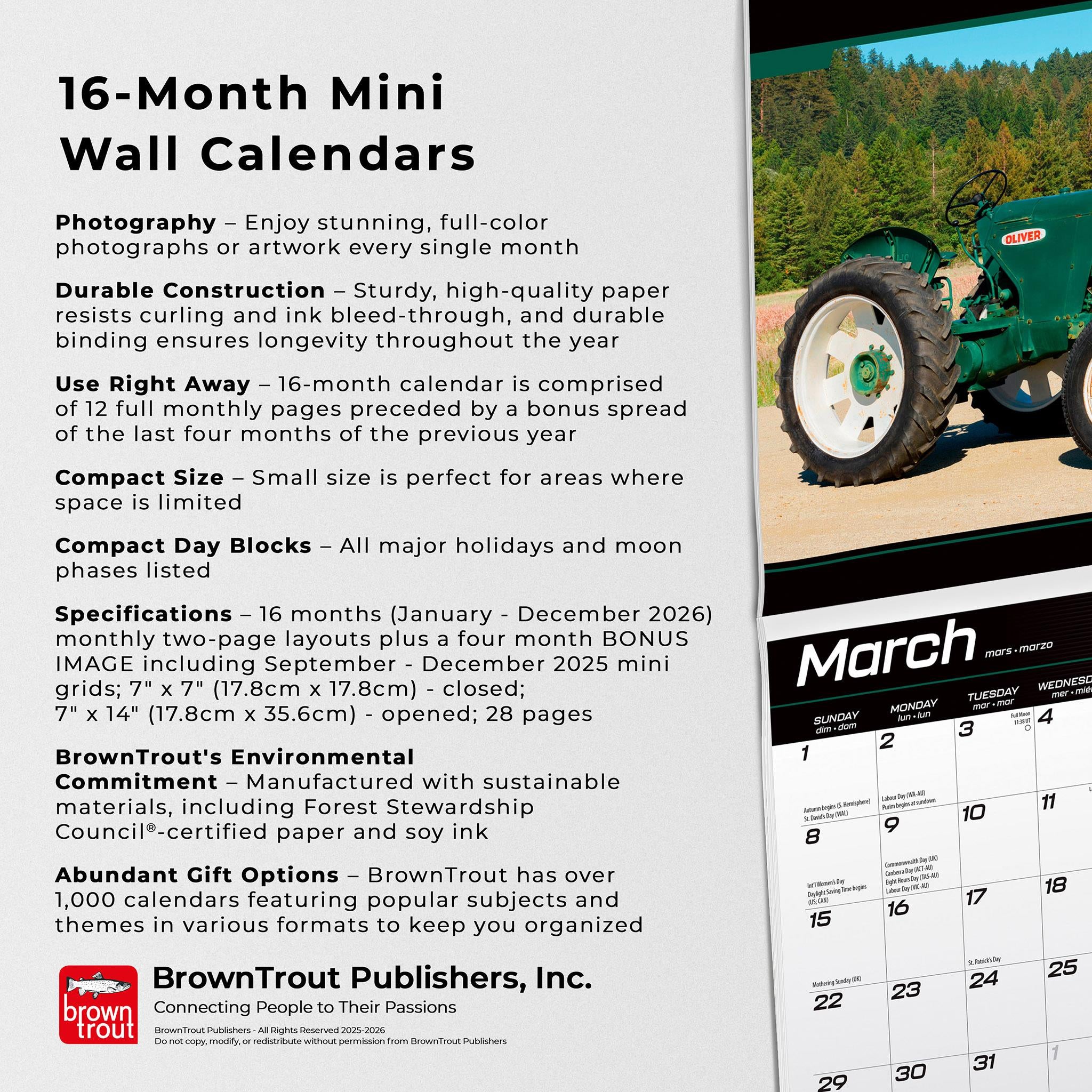 Tractors 2026 Mini Calendar