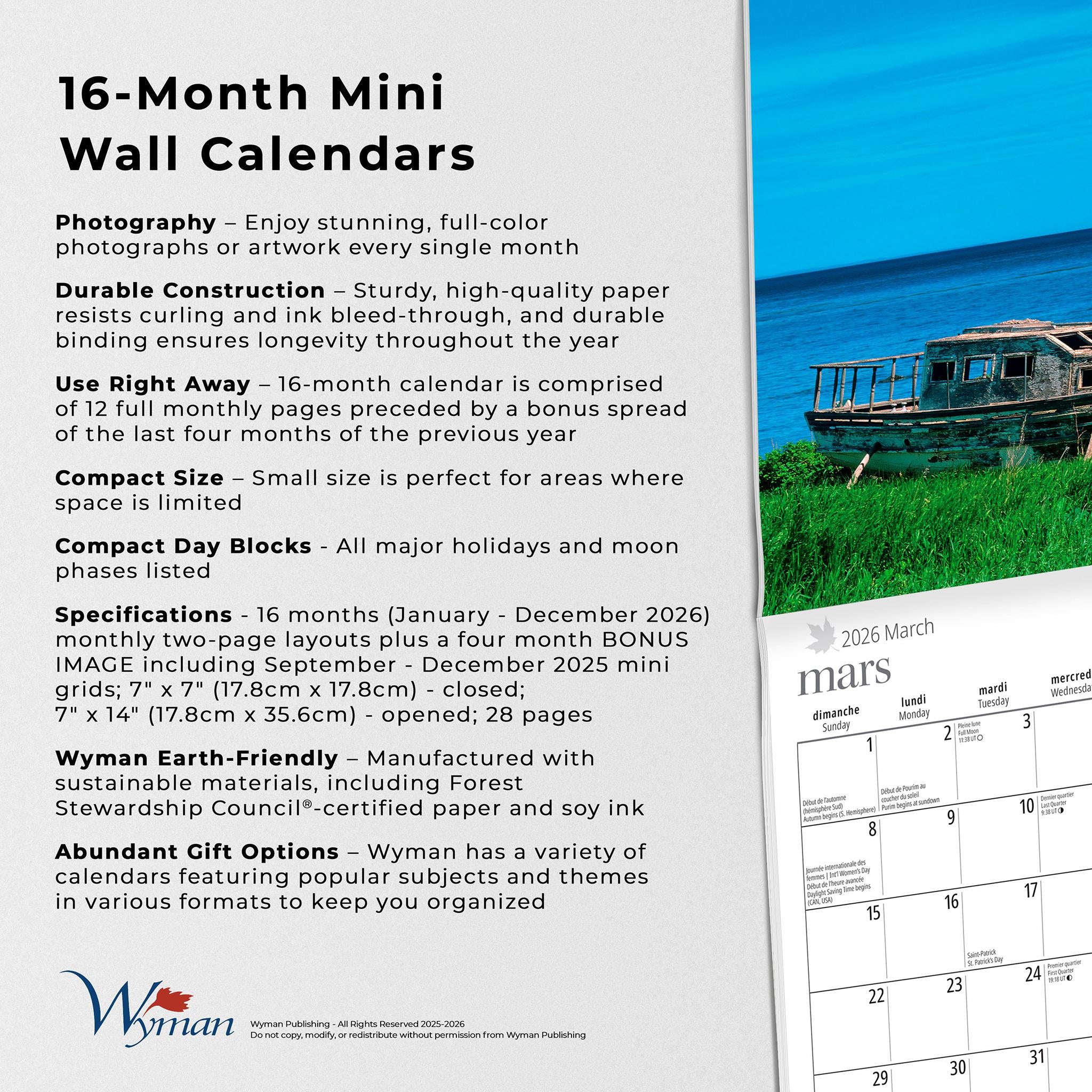 Quebec Bilingual 2026 Mini Calendar