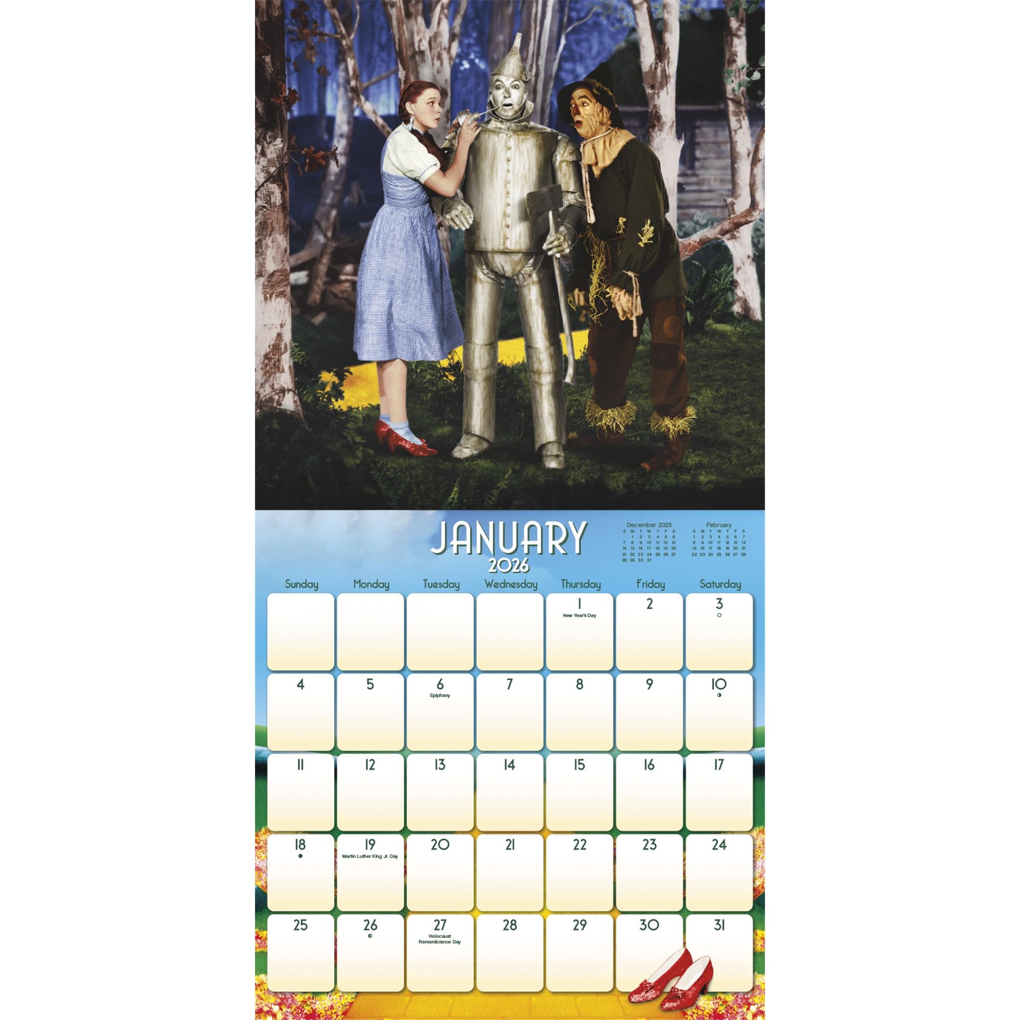 Calendrier mural de luxe exclusif Le Magicien d'Oz avec impression 2026