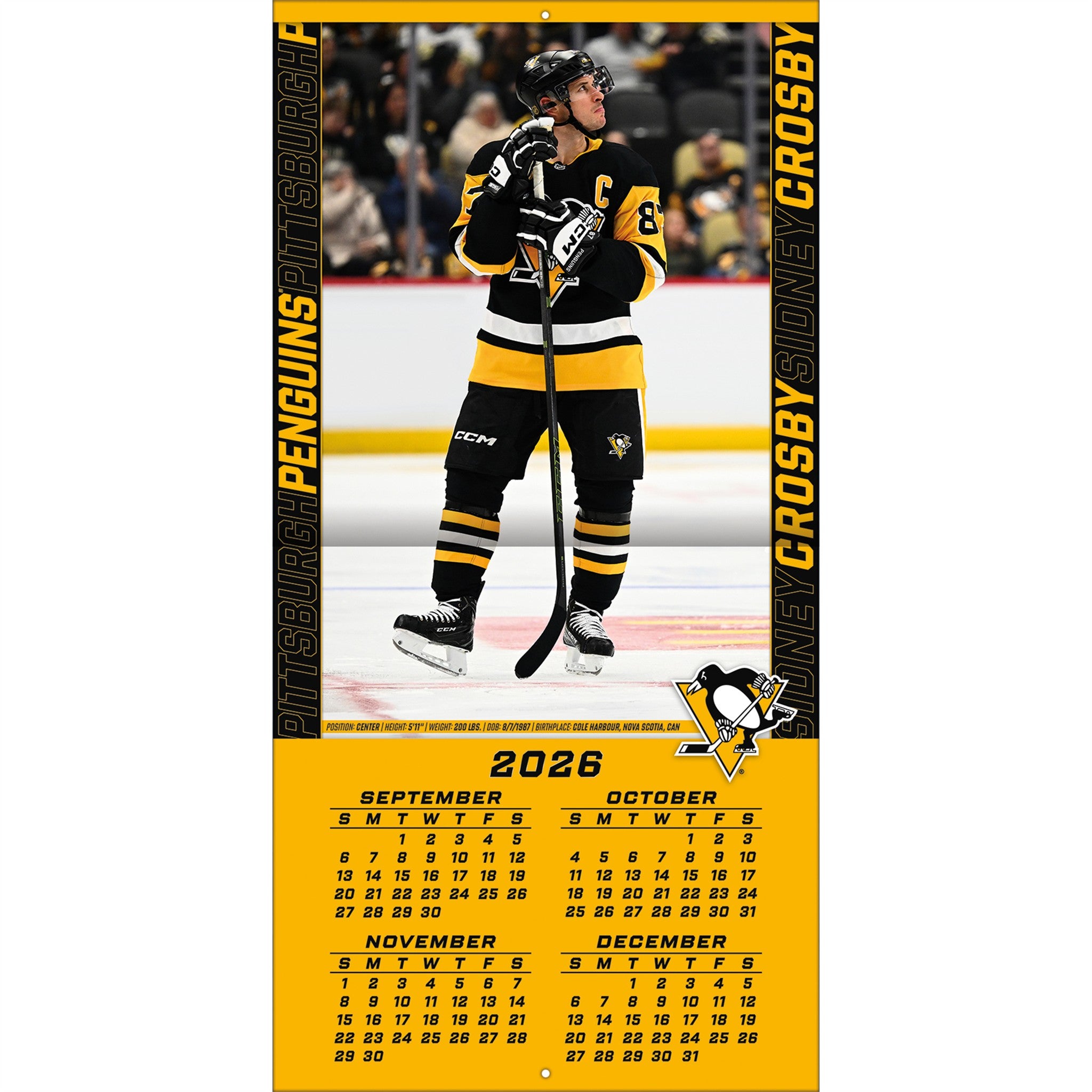 NHL Sidney Crosby Pittsburgh Penguins 2027 Wall Calendar
