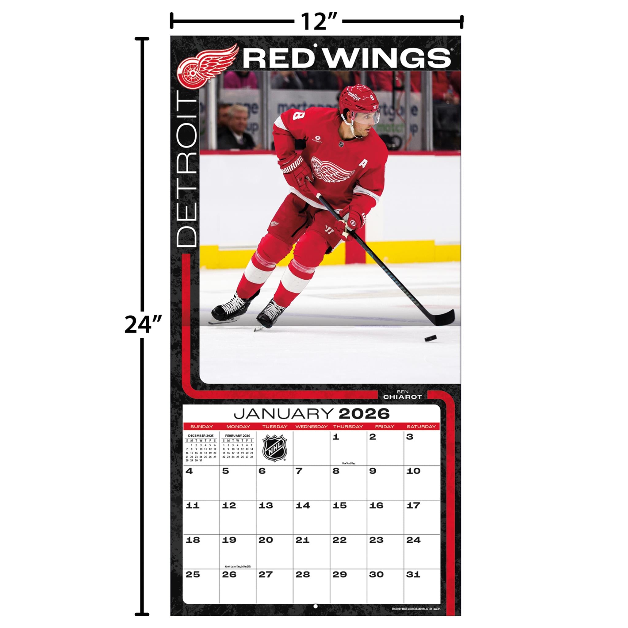 Calendrier mural 2026 des Red Wings de Détroit (NHL)