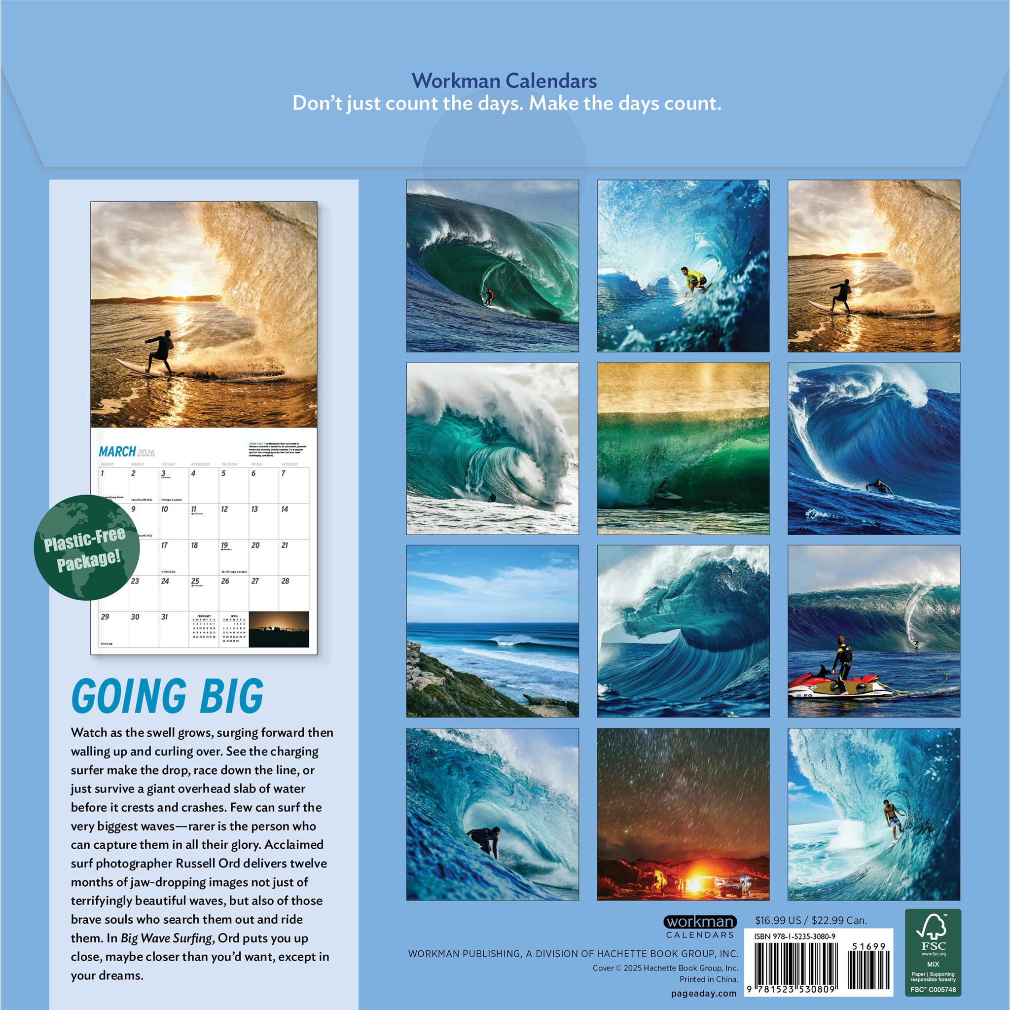 Calendrier mural Surf de grosses vagues 2026 - Disponible uniquement en ligne