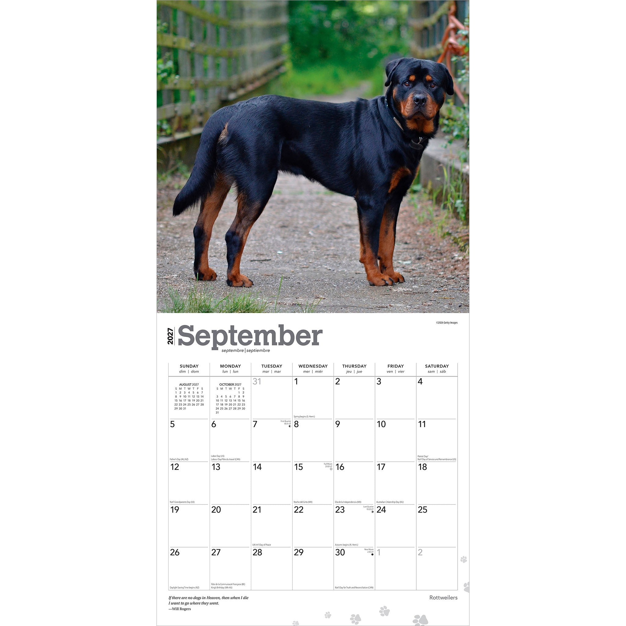 Rottweilers 2027 Wall Calendar