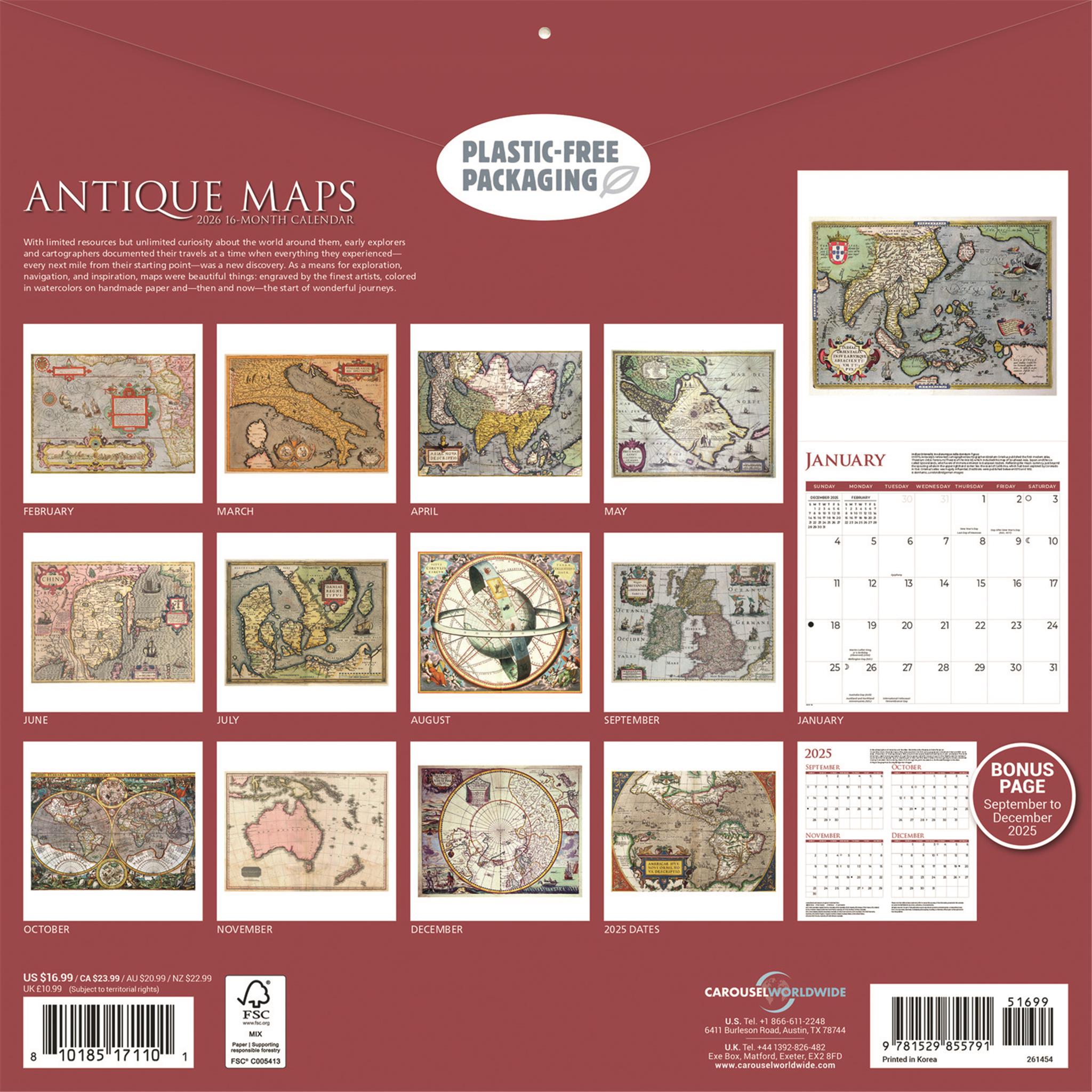 Calendrier mural Cartes anciennes 2026