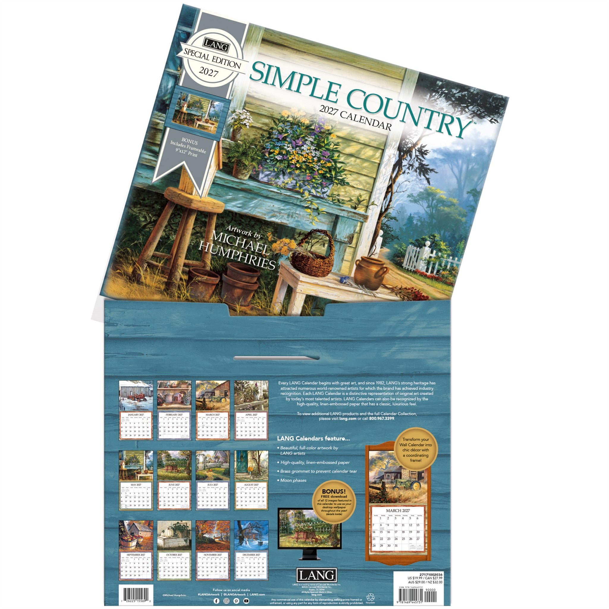 Simple Country Special Edition with Print 2027 Wall Calendar