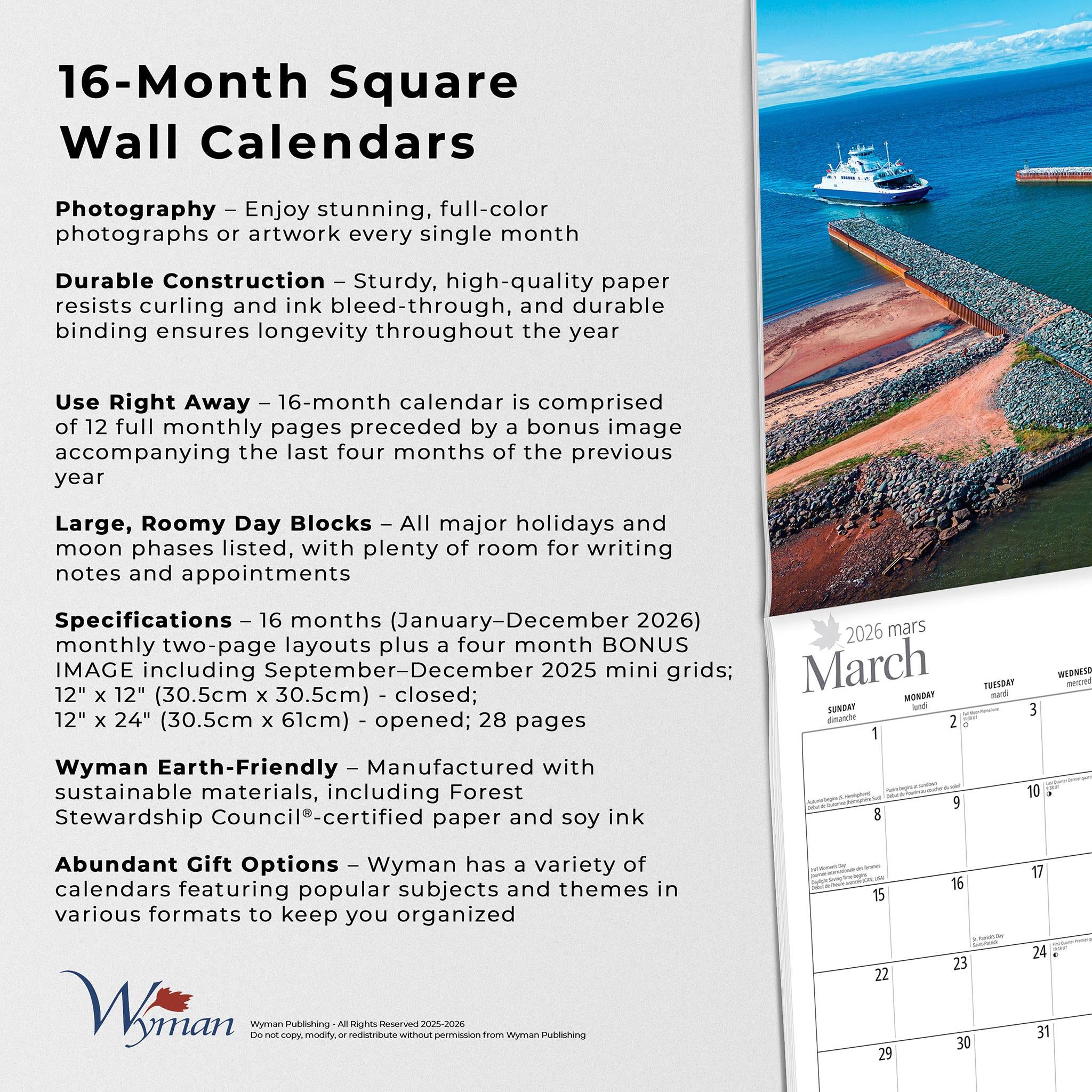 Calendrier mural 2026 de l'Île-du-Prince-Édouard - Disponible uniquement en ligne