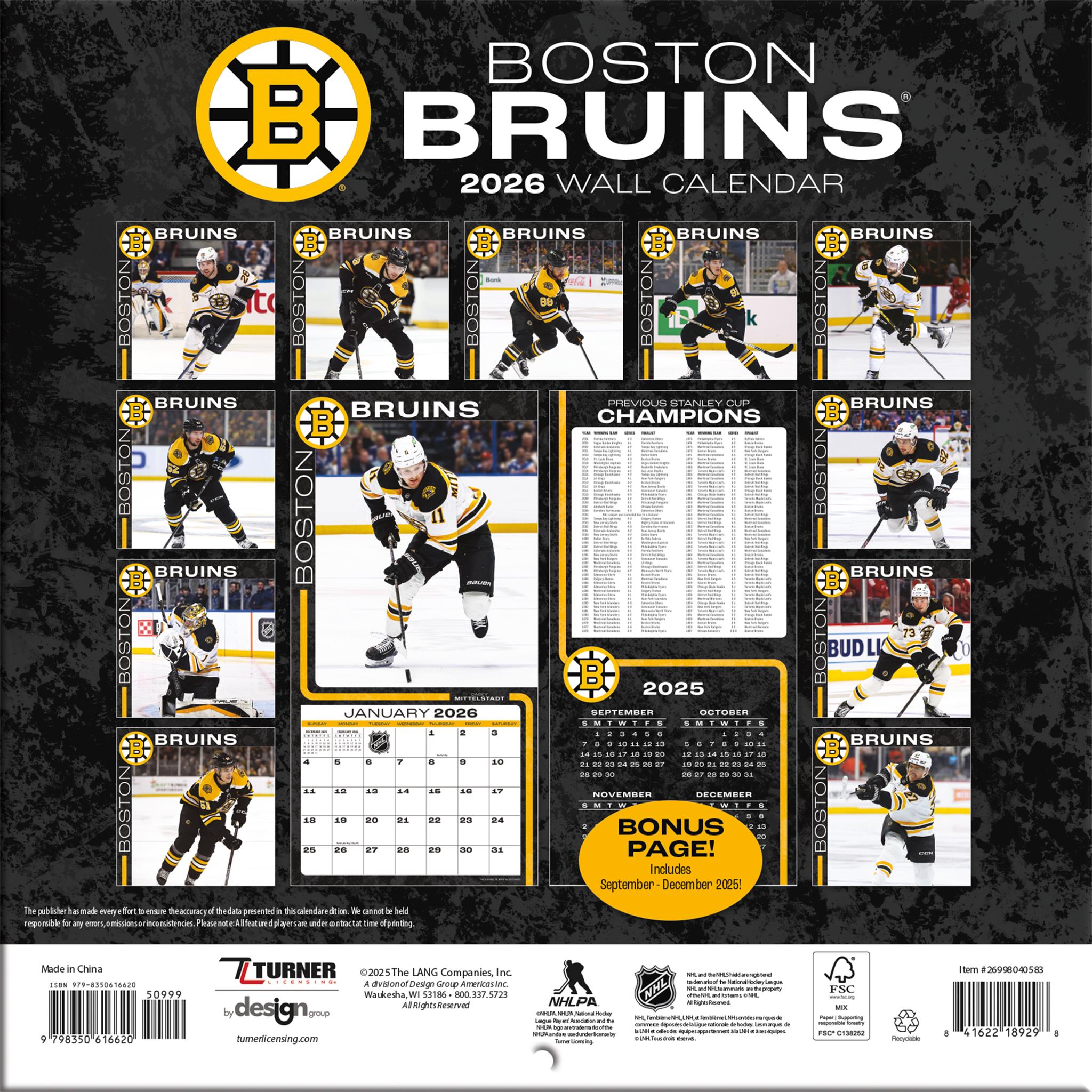 Mini-calendrier 2026 des Bruins de Boston (NHL)