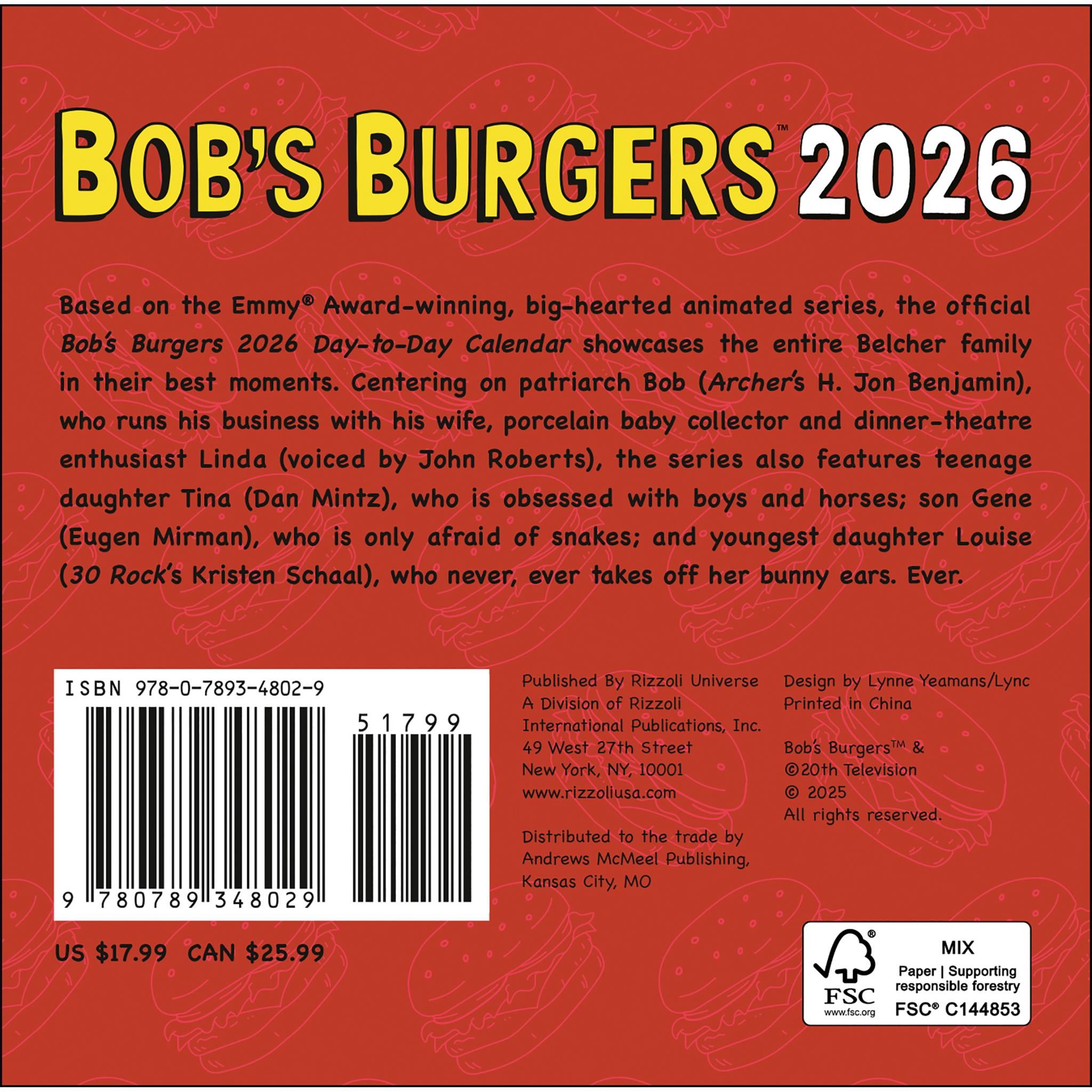 Calendrier Bob's Burgers 2026