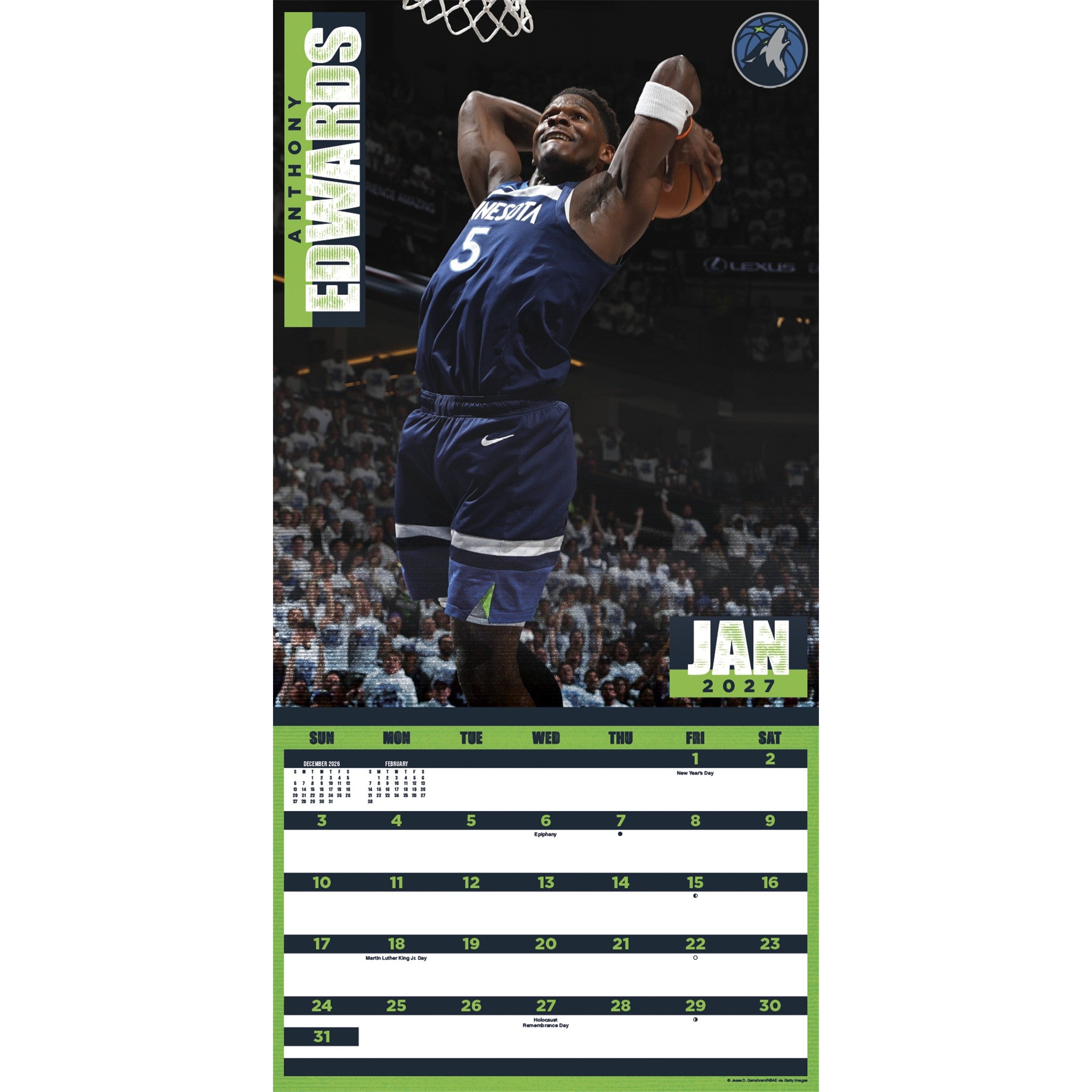 NBA Dunks 2027 Wall Calendar