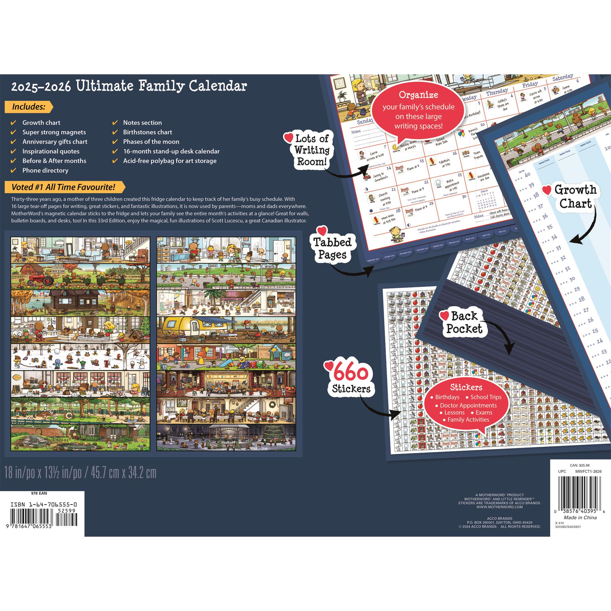 Calendrier mural Motherword Deluxe anglais 2025-2026