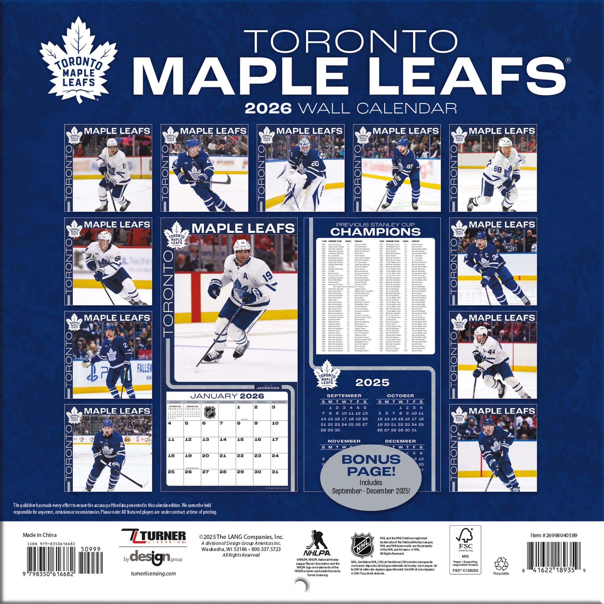 Mini-calendrier 2026 des Maple Leafs de Toronto (NHL)